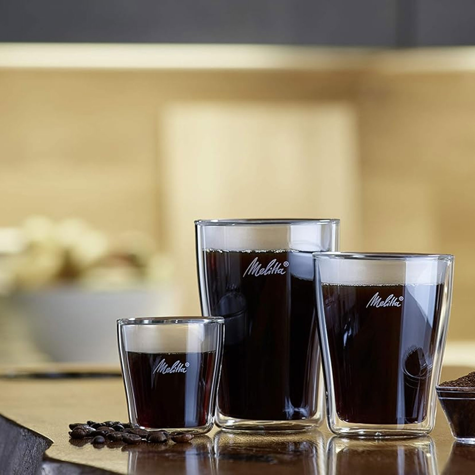 Melitta Pure Silver E950-766 Kaffeevollautomat inklusive Melitta BELLACREMA® LA CREMA und Melitta doppelwandige Espresso-Gläser