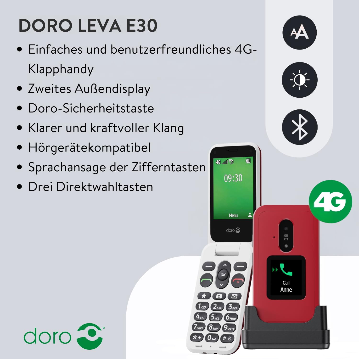 Doro Leva E30 - 4G Klapptelefon für ältere Menschen