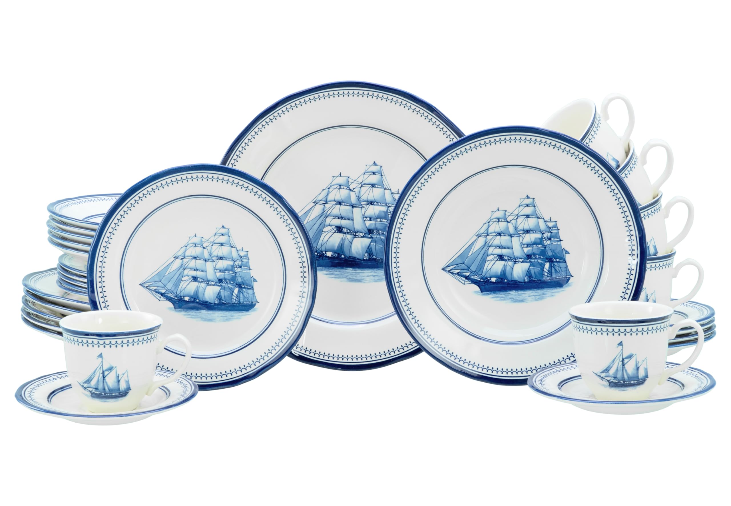 CreaTable, 24486, Serie Segelschiff Blau, 30-teiliges Geschirrset für 6 Personen
