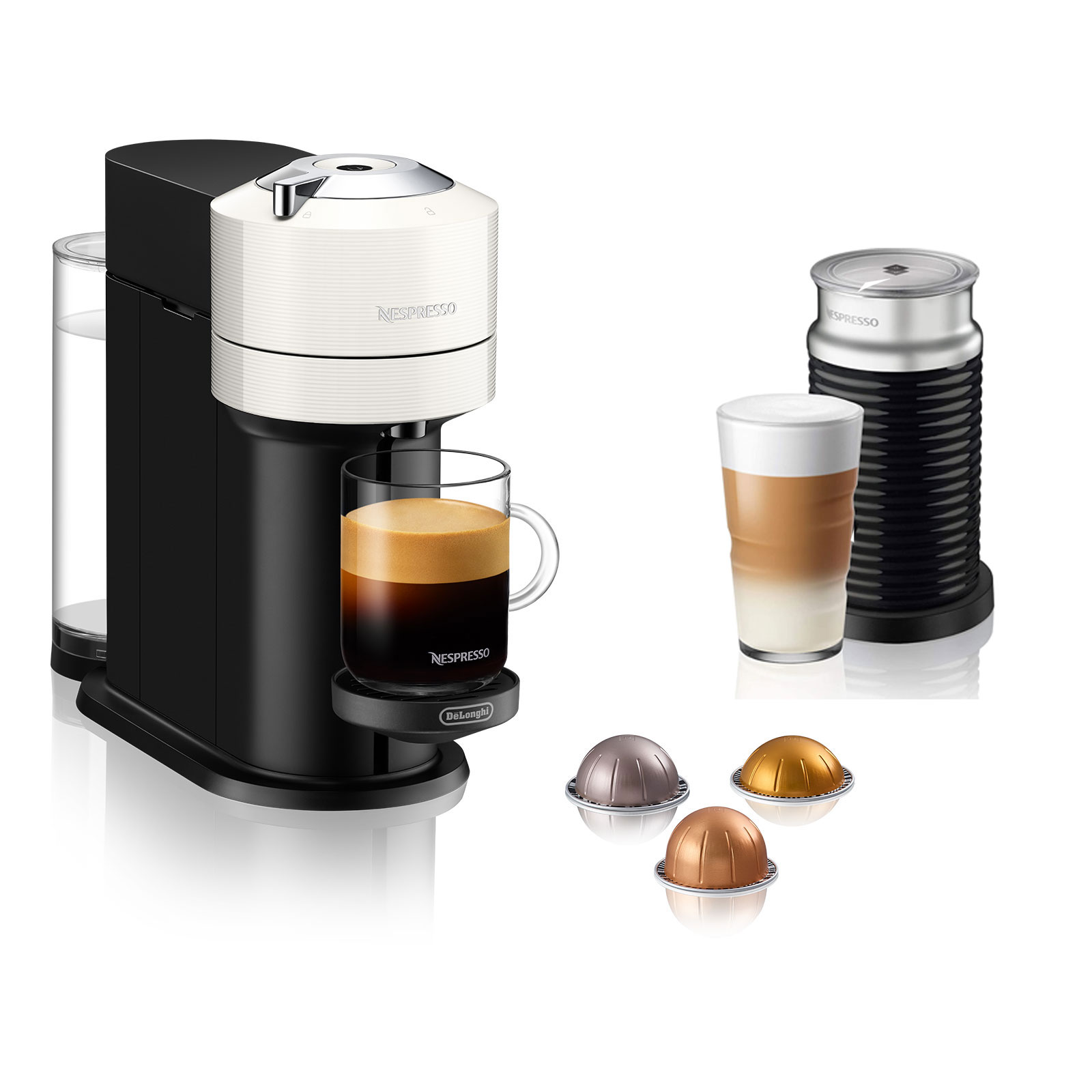 De'Longhi Nespresso-Kapselmaschine Vertuo Next ENV 120.W + Zugabe Aeroccino Milchaufschäumer