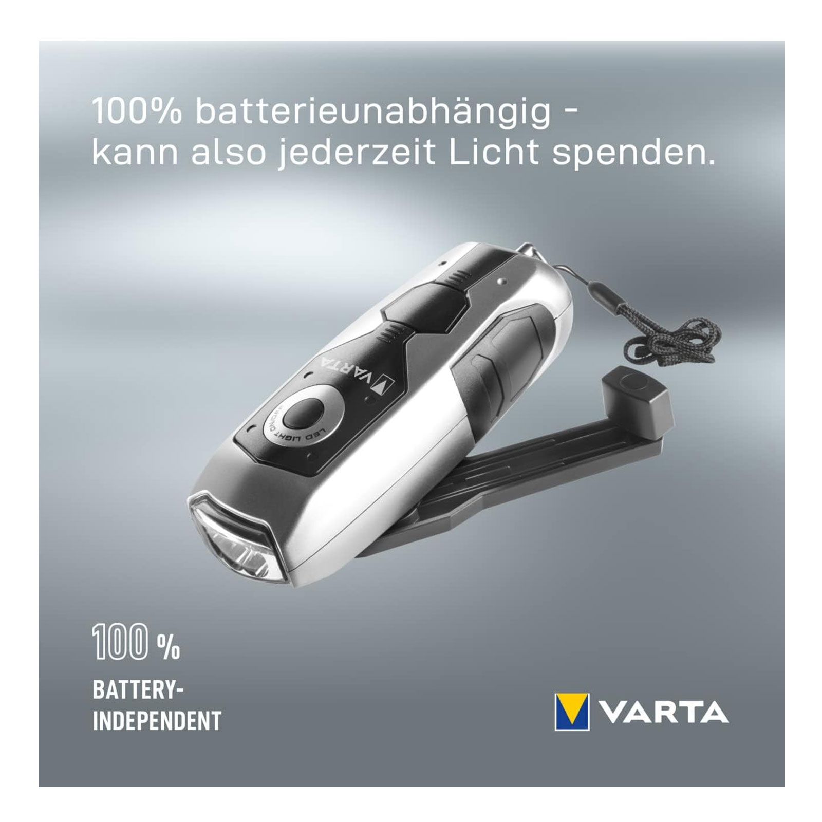 Varta Taschenlampe Dynamo Light LED Grau Hand-Blinklicht