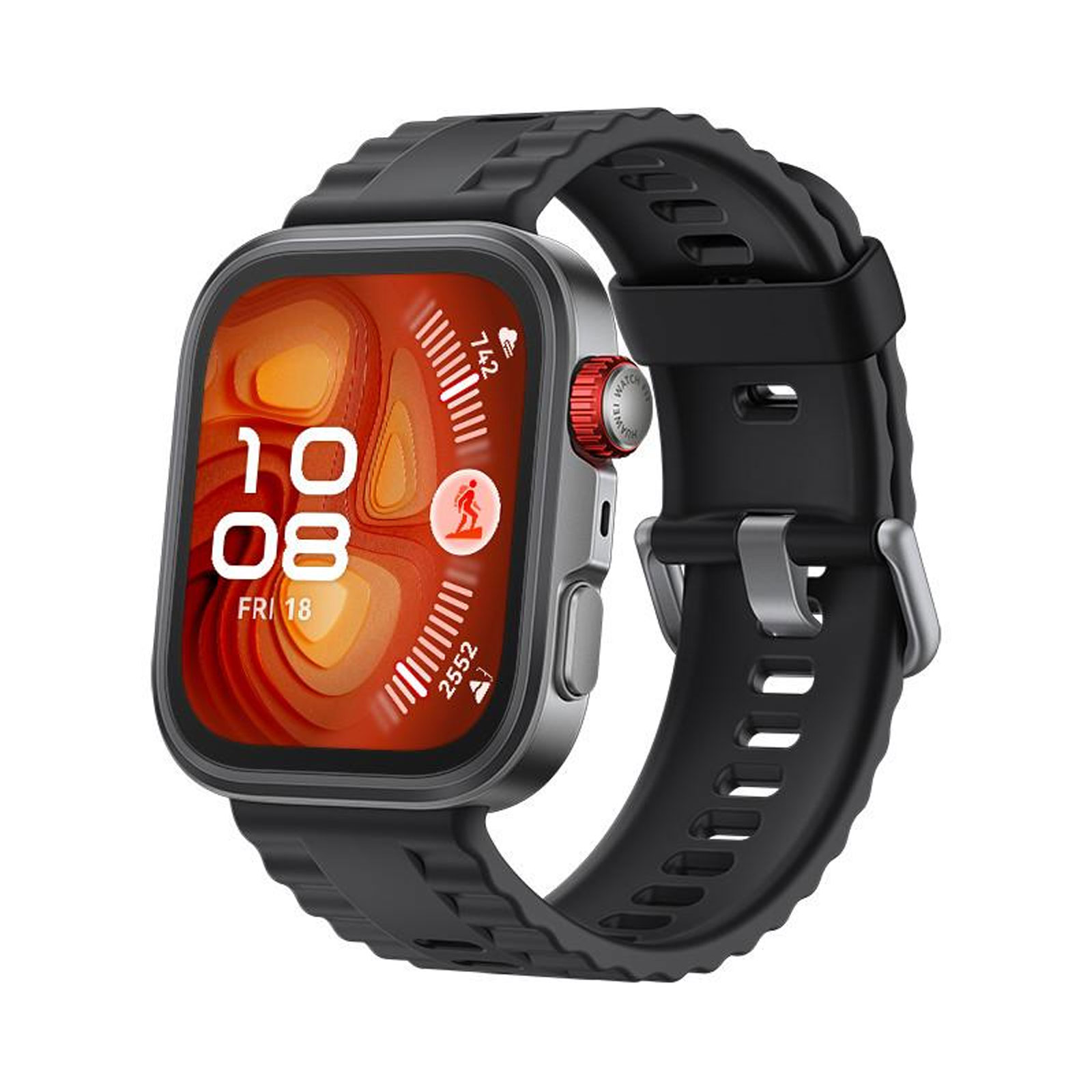 Huawei Watch Fit 4 Pro, schwarzes Gehäuse mit schwarzem Fluorelastomer-Armband