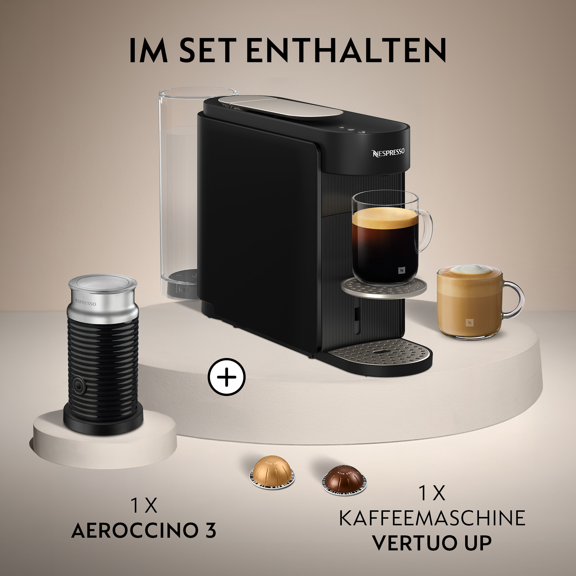 Nespresso Krups VERTUO Up Ink Black, XN9408 inkl. Aeroccino 3 Milchaufschäumer