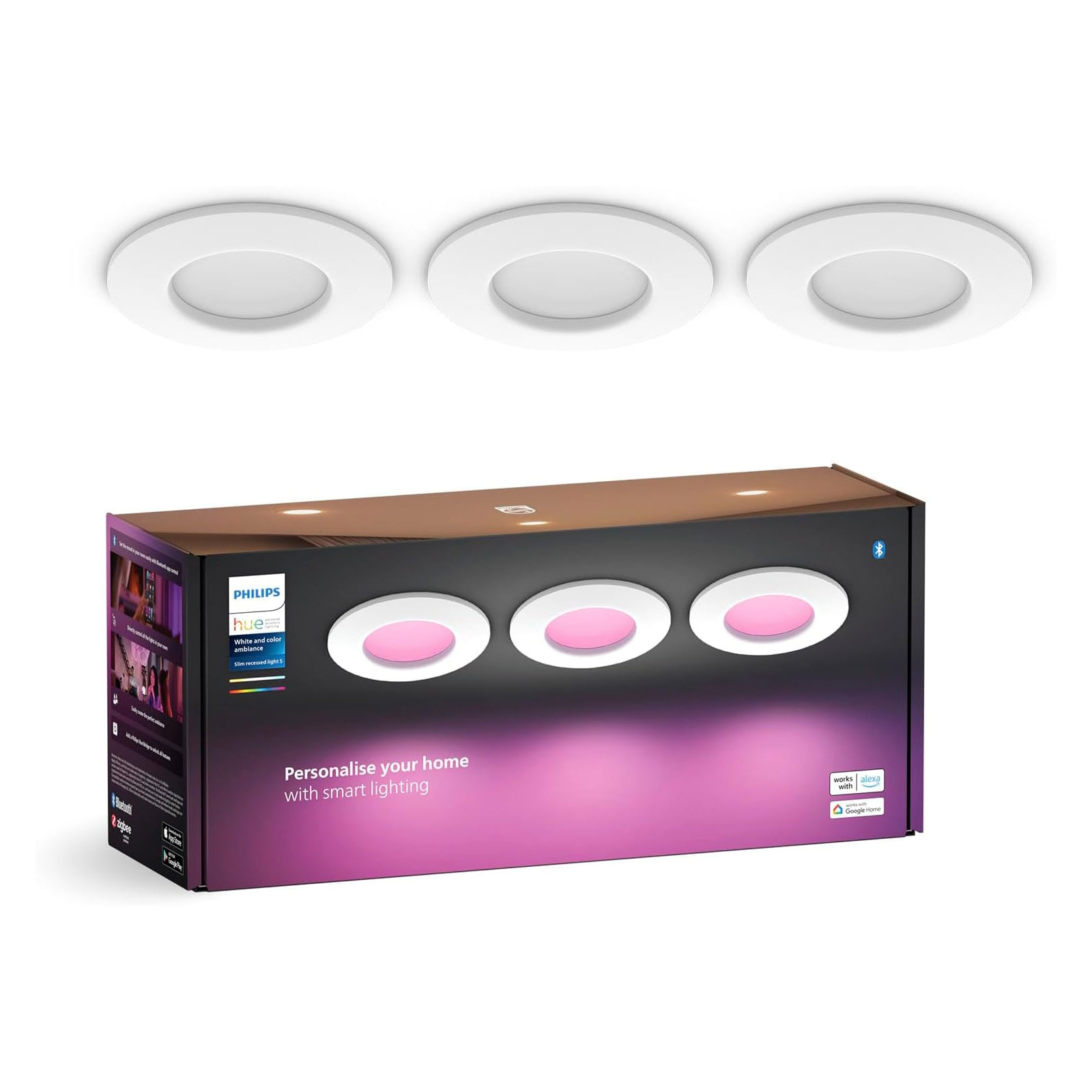 Philips Hue Slim Recessed 90mm 3er weiß LED Lampe
