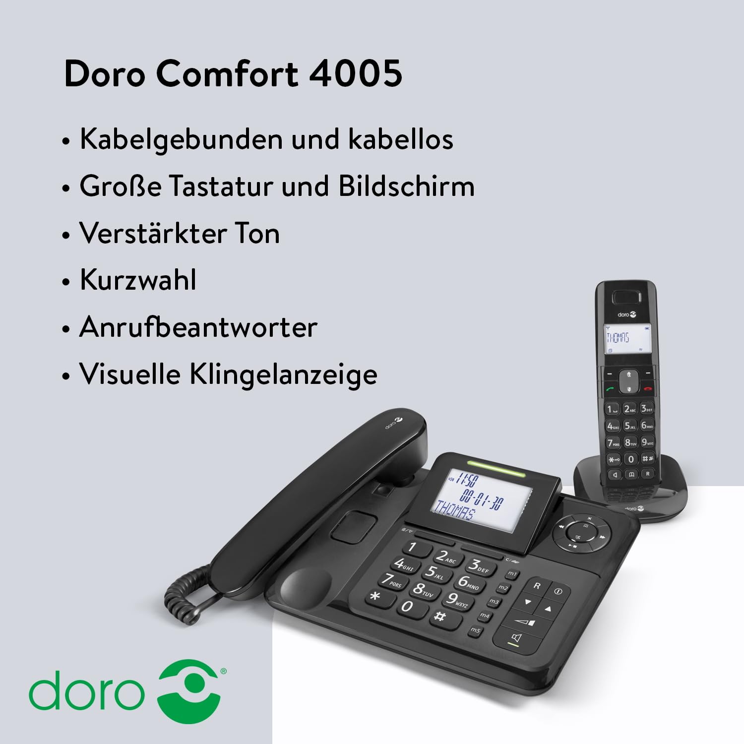 DORO - Doro Comfort 4005 - Festnetztelefon + Schnurloses DECT-Telefon mit AB