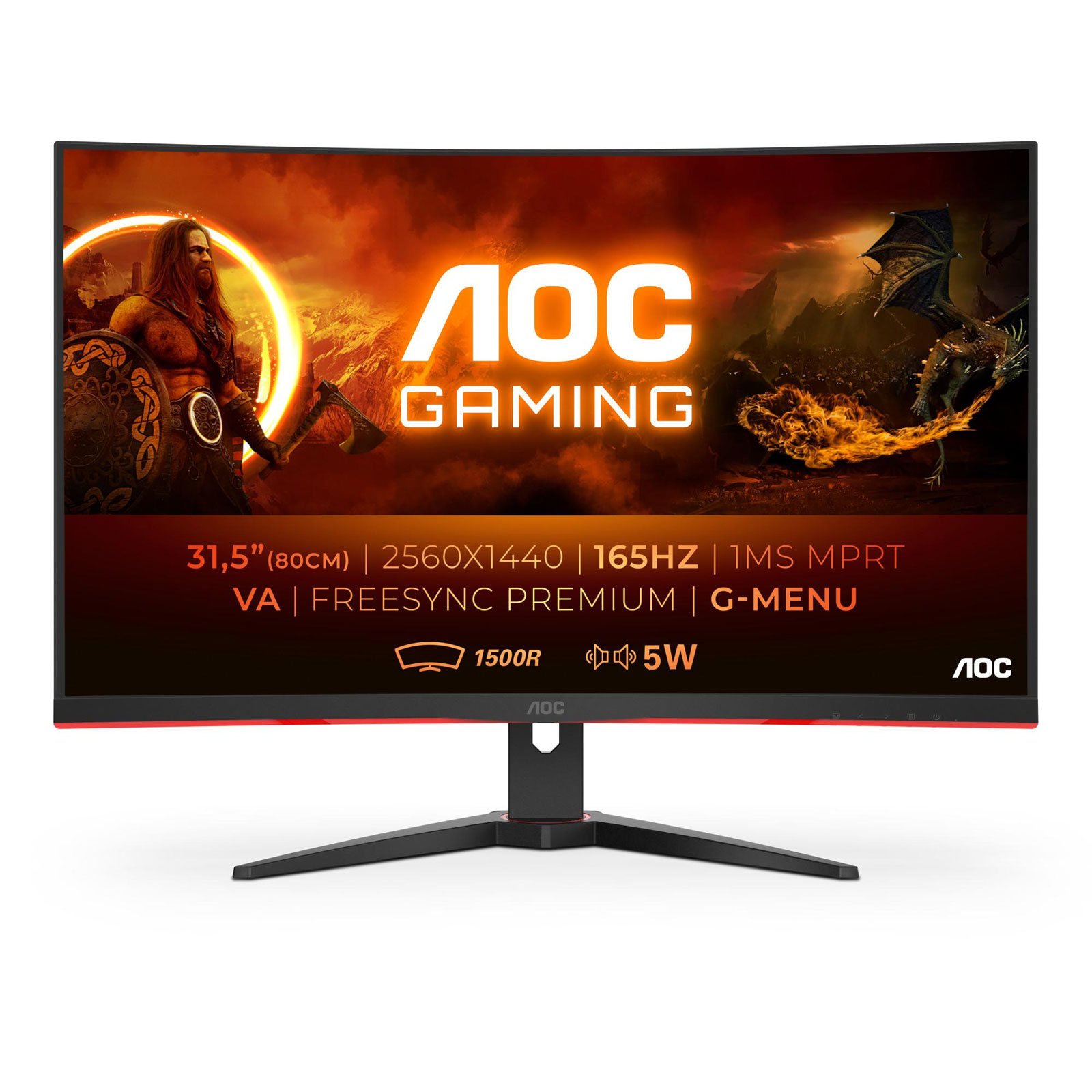 AOC Gaming-Monitor CQ32G2SE/BK, G2, Schwarz, 31,5 Zoll Curved, WQHD, VA, 165 Hz, 1 ms (HDMI, DisplayPort, neigbar, FreeSync)