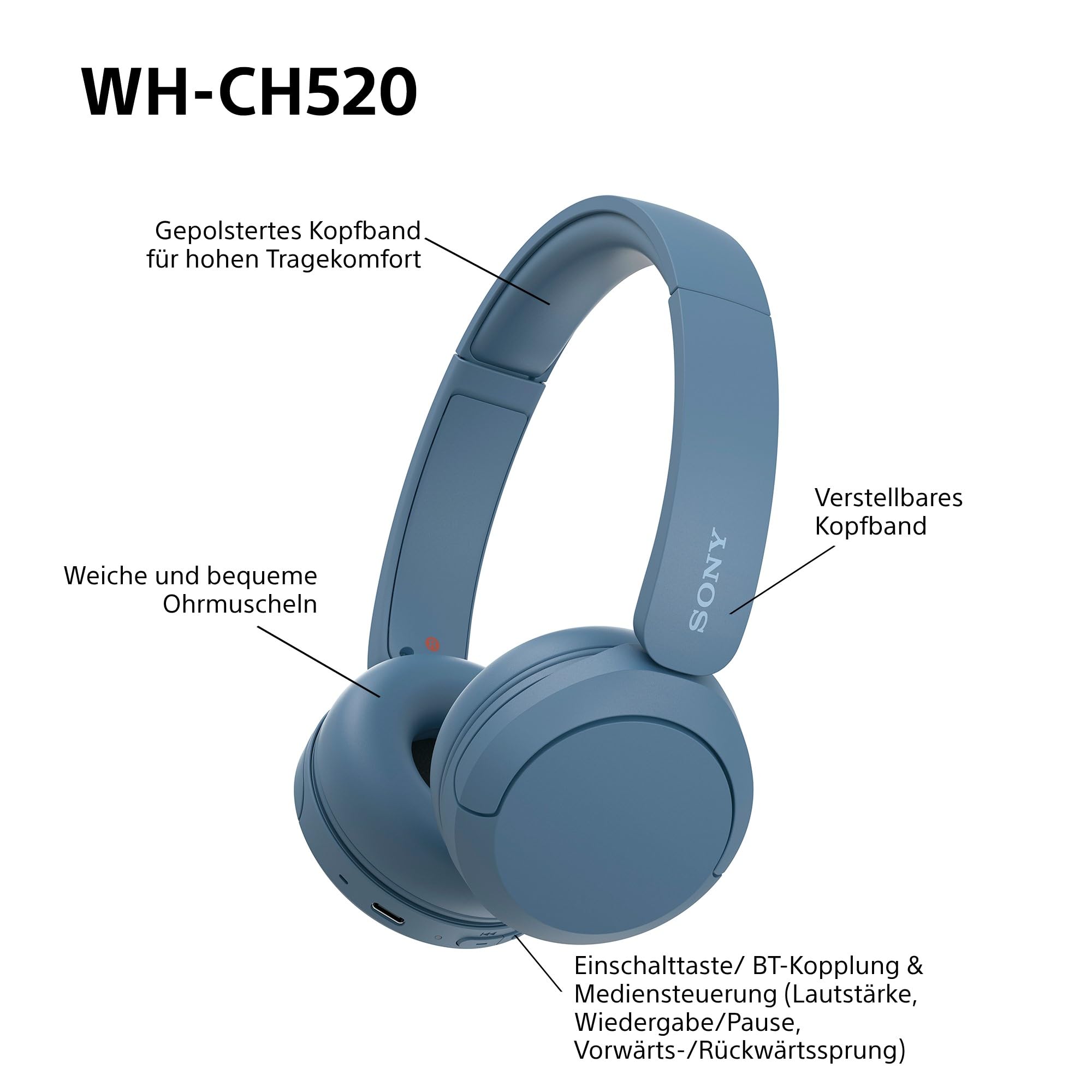 Sony WH-CH520 Kabelloser Bluetooth On Ear Kopfhörer