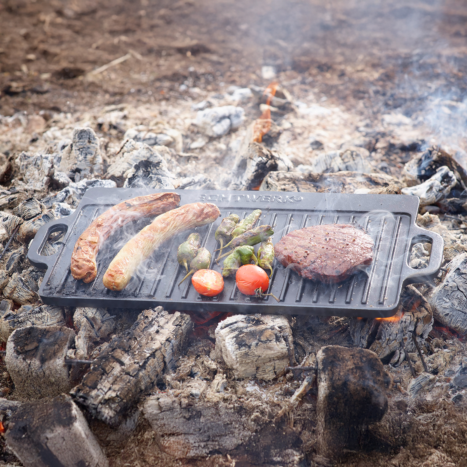 EW Gusseisen Grillplatte mit Grillstreifen