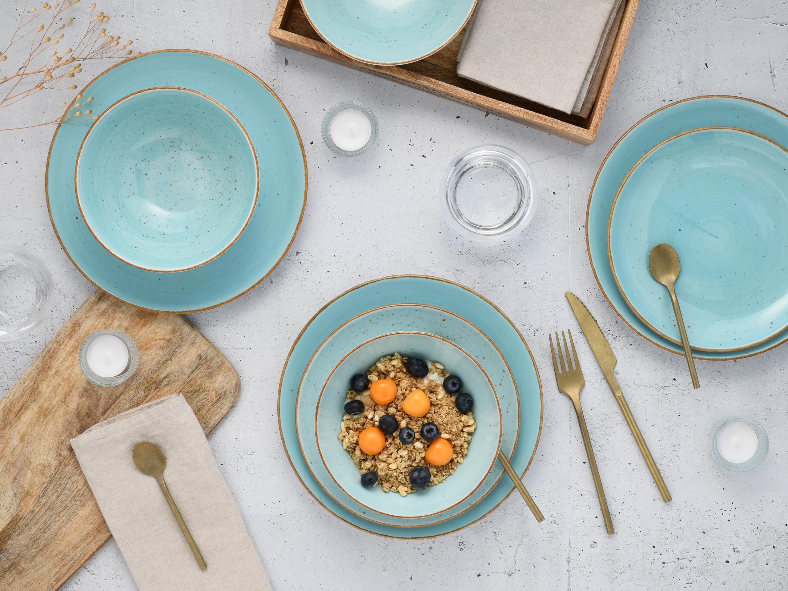 Creatable, 24539, Serie Vintage Nature Aqua, 16-tlg Geschirrset für 4 Personen
