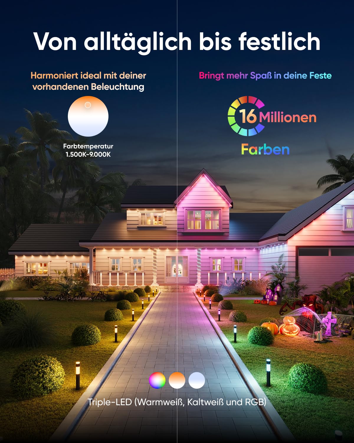 eufy Außen-Wegeleuchten E10, 4er-Pack, Smarte Verkabelte RGBWW LED Leuchten