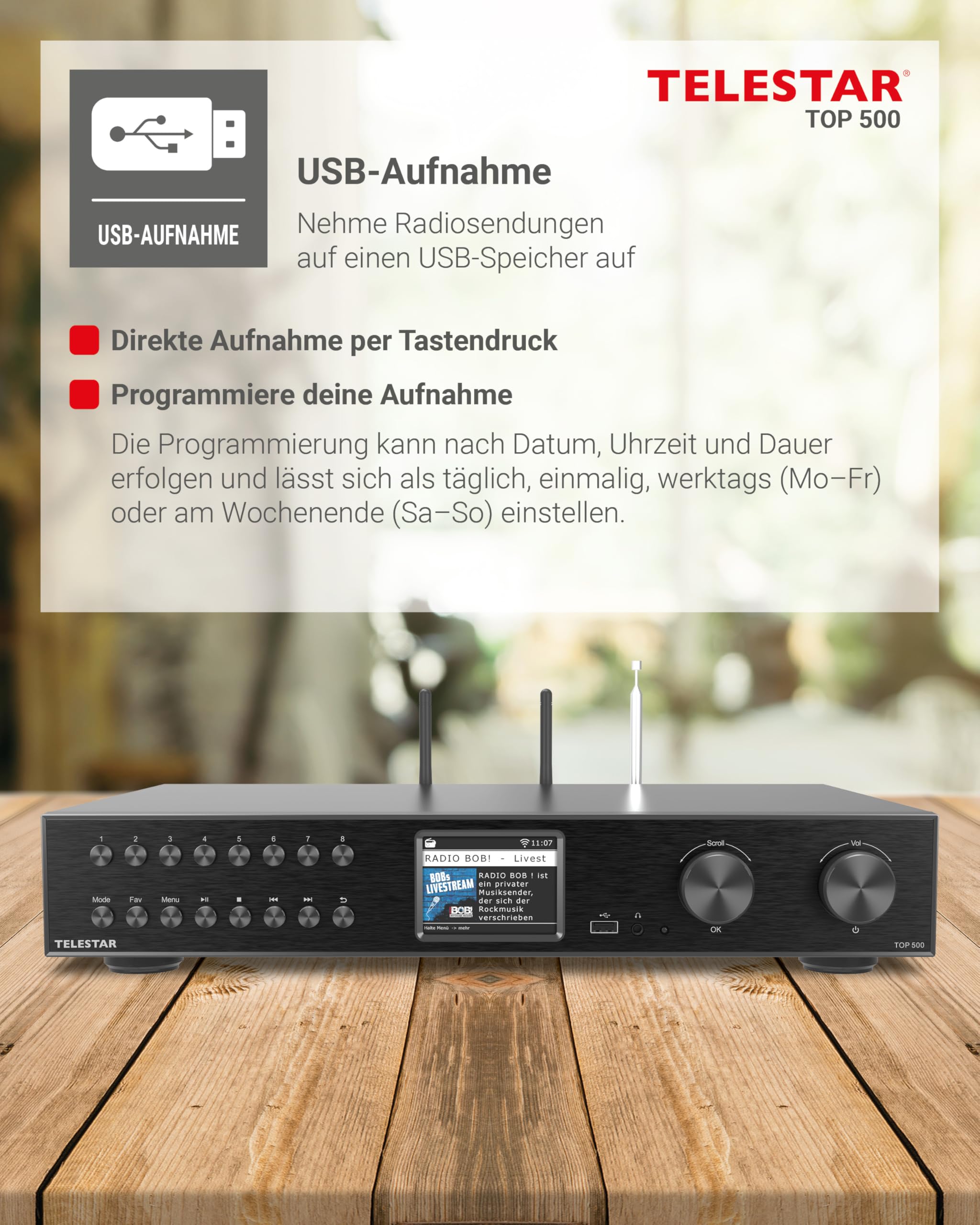 TELESTAR TOP 500 HiFi-Tuner 43 cm Breit, Internetradio DAB+ Bluetooth Schwarz