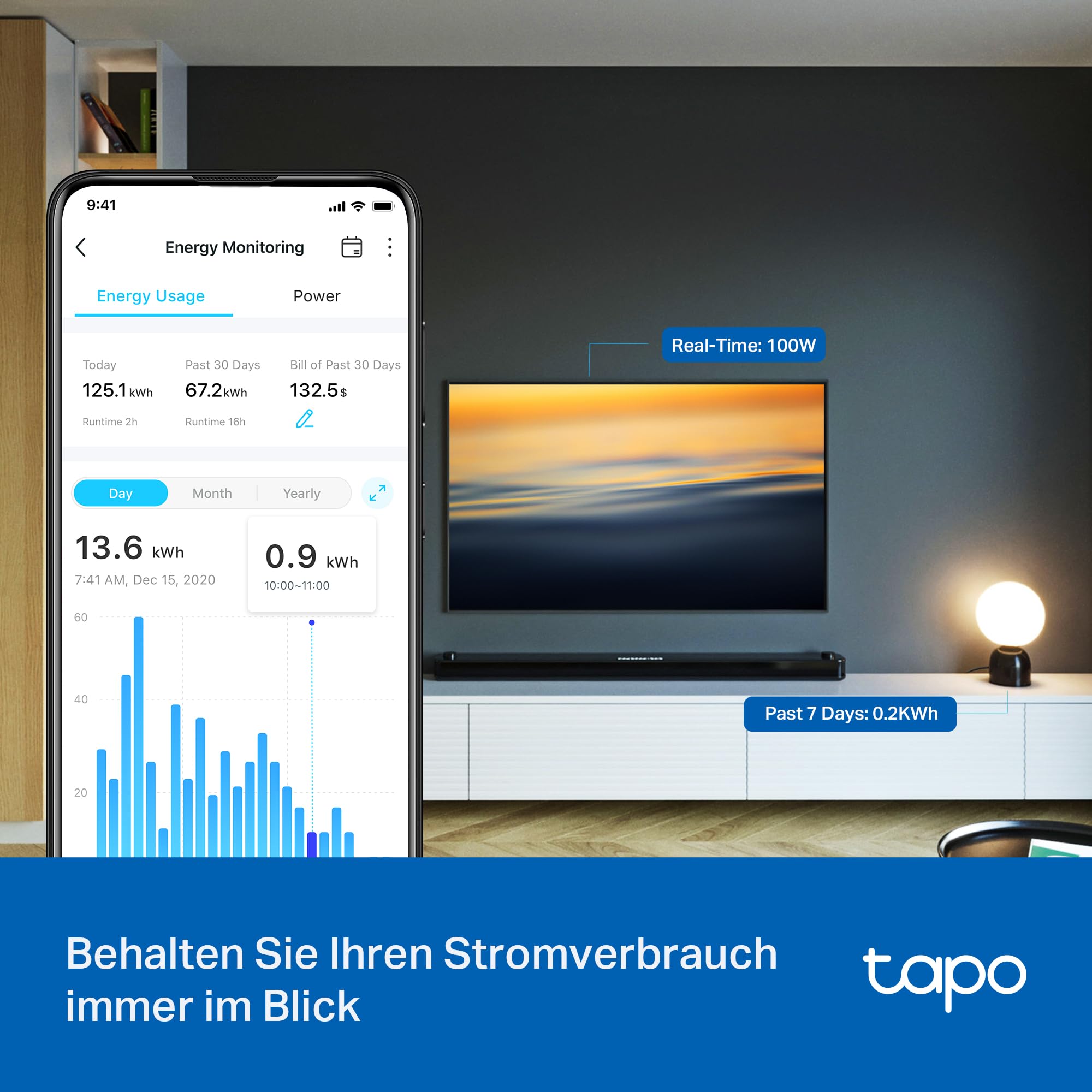 TP-Link Tapo Smart WLAN Steckdose Tapo P110 mit Energieverbrauchskontrolle