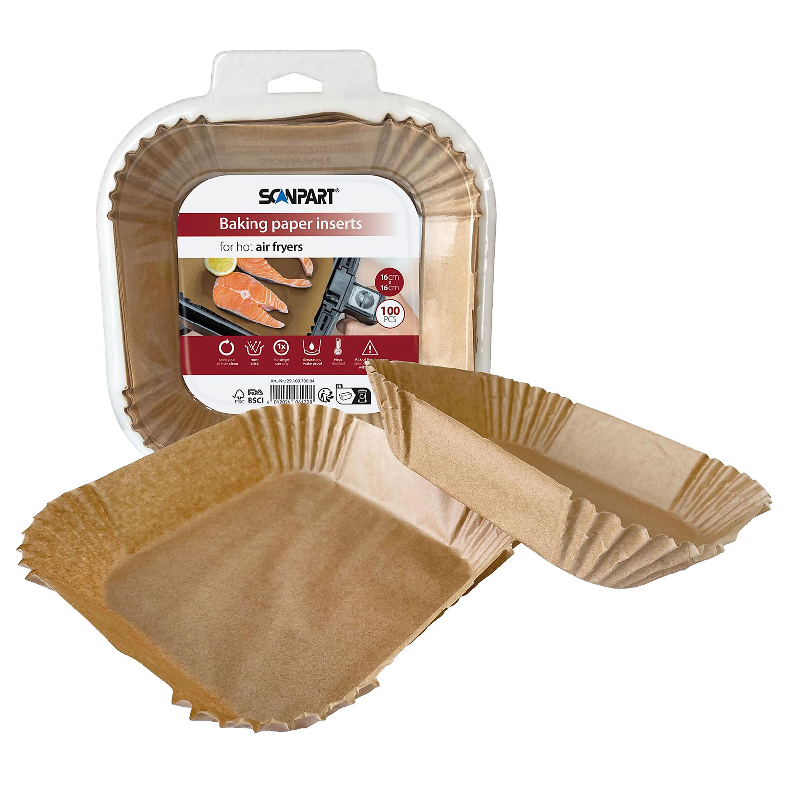 SCANPART Backpapier für Heißluftfritteusen 16x16 cm (100 Stück)