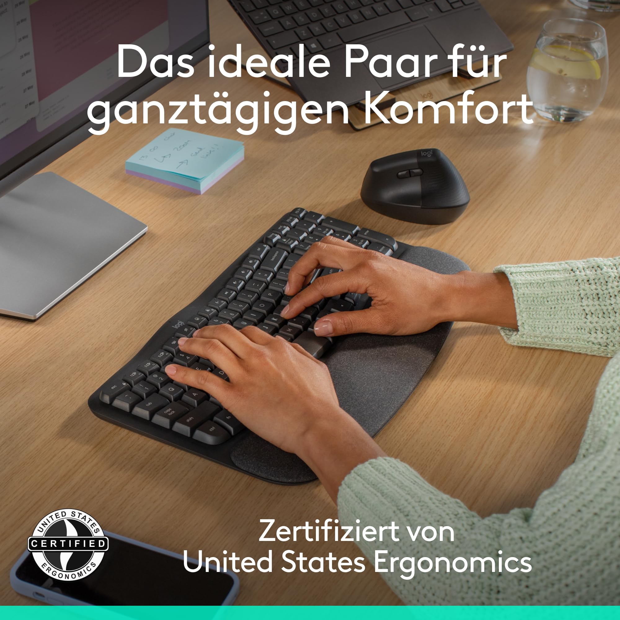 LOGITECH Wave Keys and Lift Combo, Maus und Tastatur, kabellos Graphite