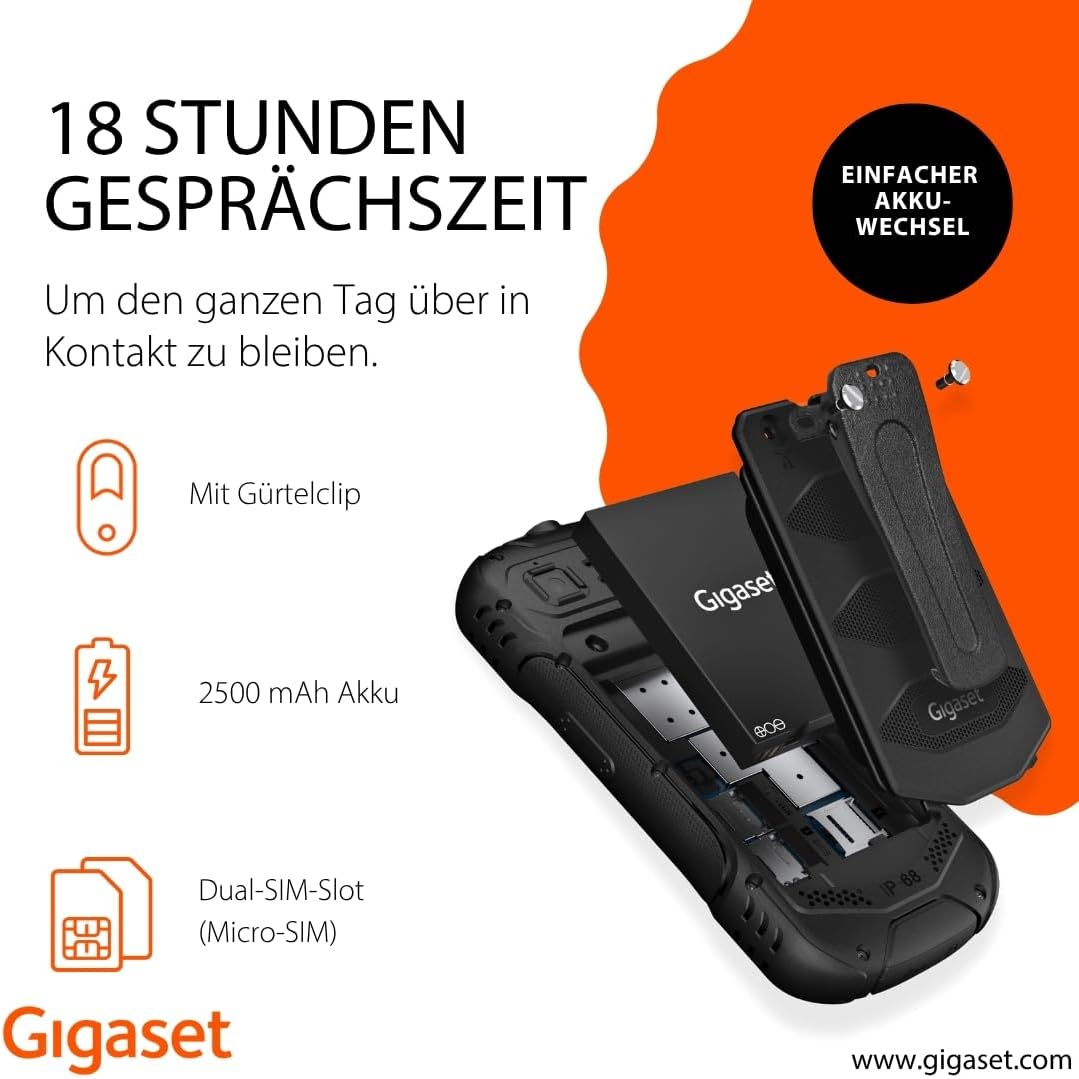 Gigaset GLX8 ACTIVE Robustes 4G-Outdoor-Tastenhandy mit Walkie-Talkie-Funktion Staub- & wasserdicht