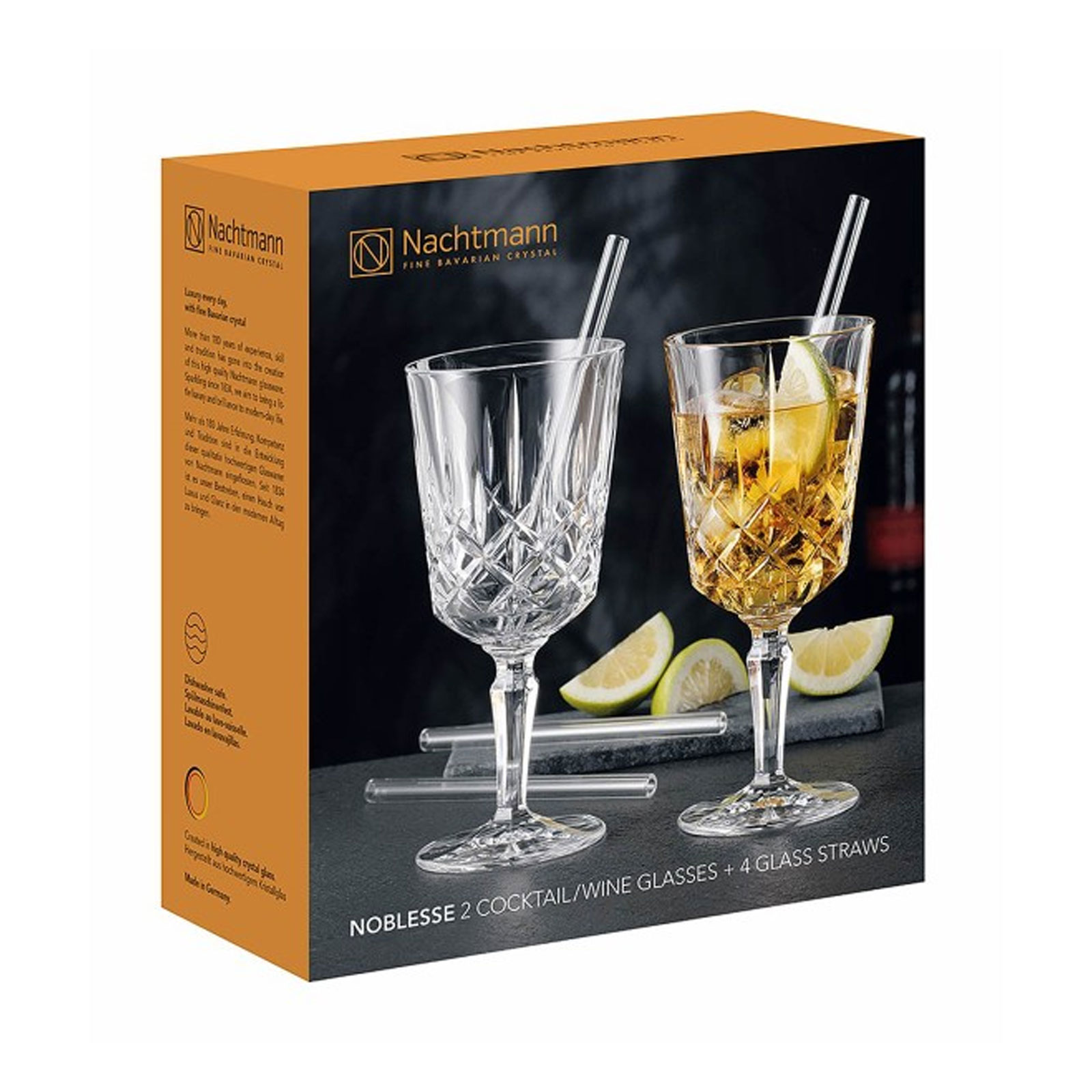 Nachtmann Noblesse Cocktail/Weinglas Set 2 + 4 Glastrinkhalme 