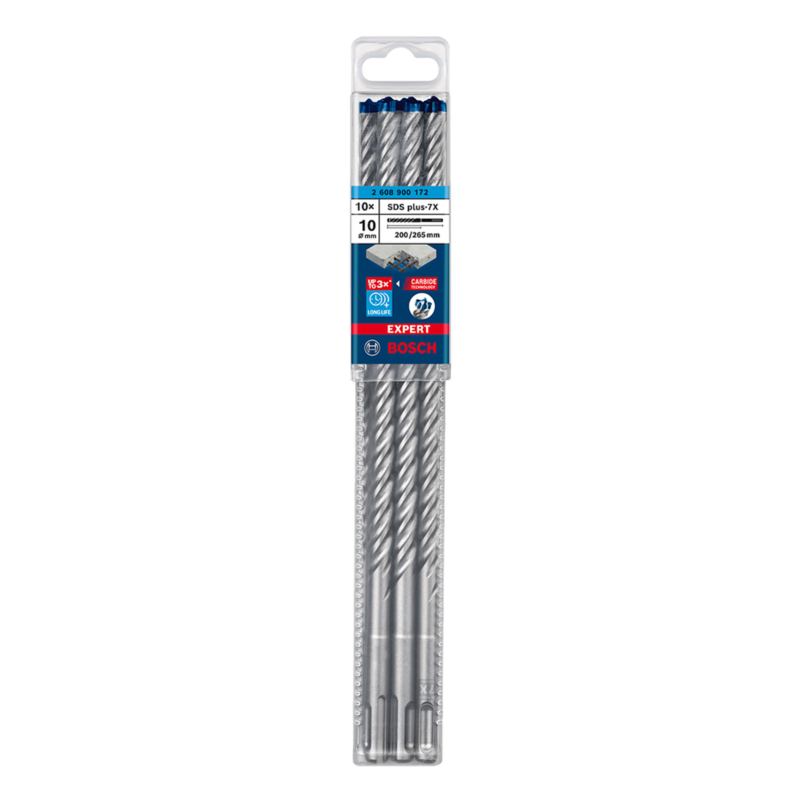 Bosch Professional Expert SDS plus-7X Hammerbohrer, 10 x 200 x 265 mm, 10-tlg.. Fuer Bohrhaemmer