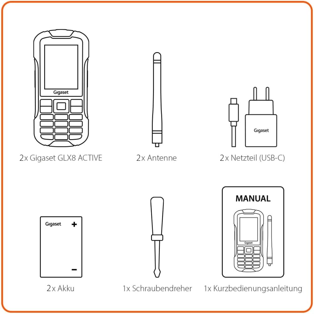 Gigaset GLX8 ACTIVE duo - 2er Set robustes 4G-Outdoor-Tastenhandy mit Walkie-Talkie-Funktion Staub-& wasserdicht