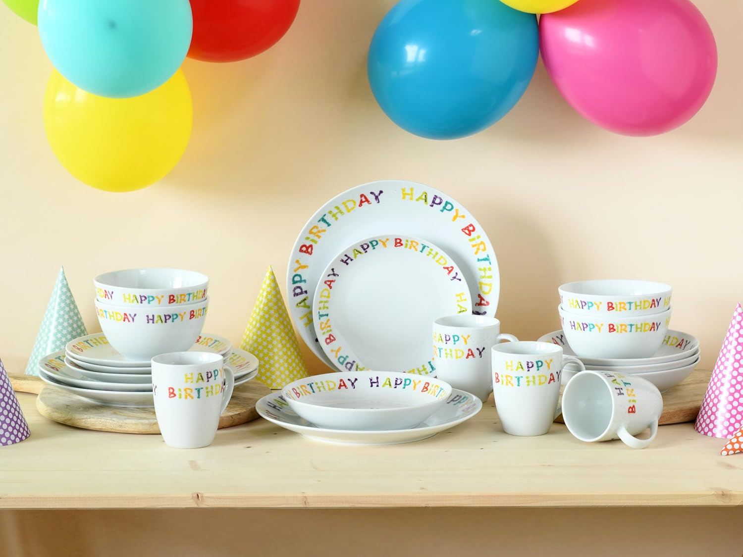 CreaTable, 24167, Serie Happy Birthday, 20-teiliges Geschirrset, Kombiservice aus Porzellan