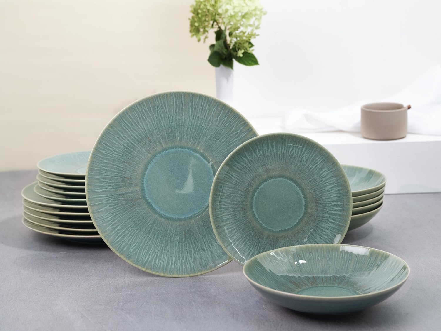 CreaTable, 10688, Serie Sea Breeze Green, Geschirrset, Teller Set 18 teilig