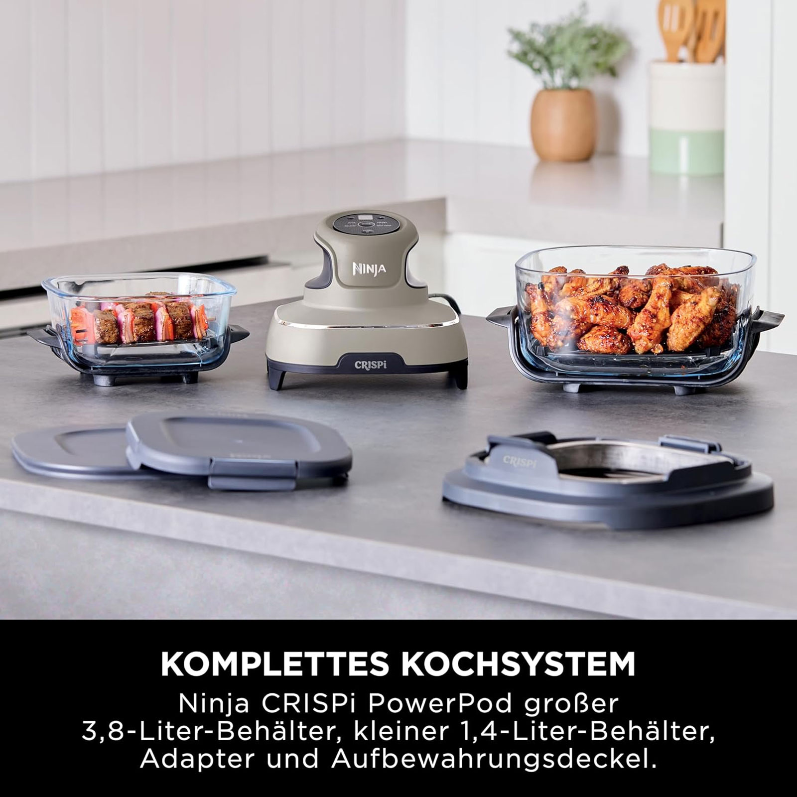 Ninja FN101EUST CRISPi 4-in-1 Tragbare Glas-Heißluftfritteuse, Stone