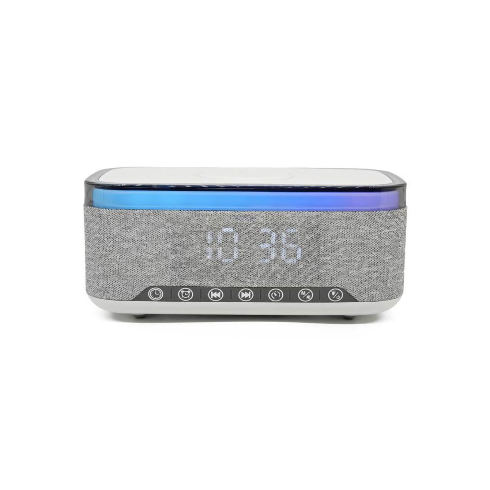 DENVER Radiowecker CRQ-225 grau (UKW-Radio, Bluetooth, Wireless Charging (15W), USB-A, MicroSD, AUX, LED-Digitaldisplay)