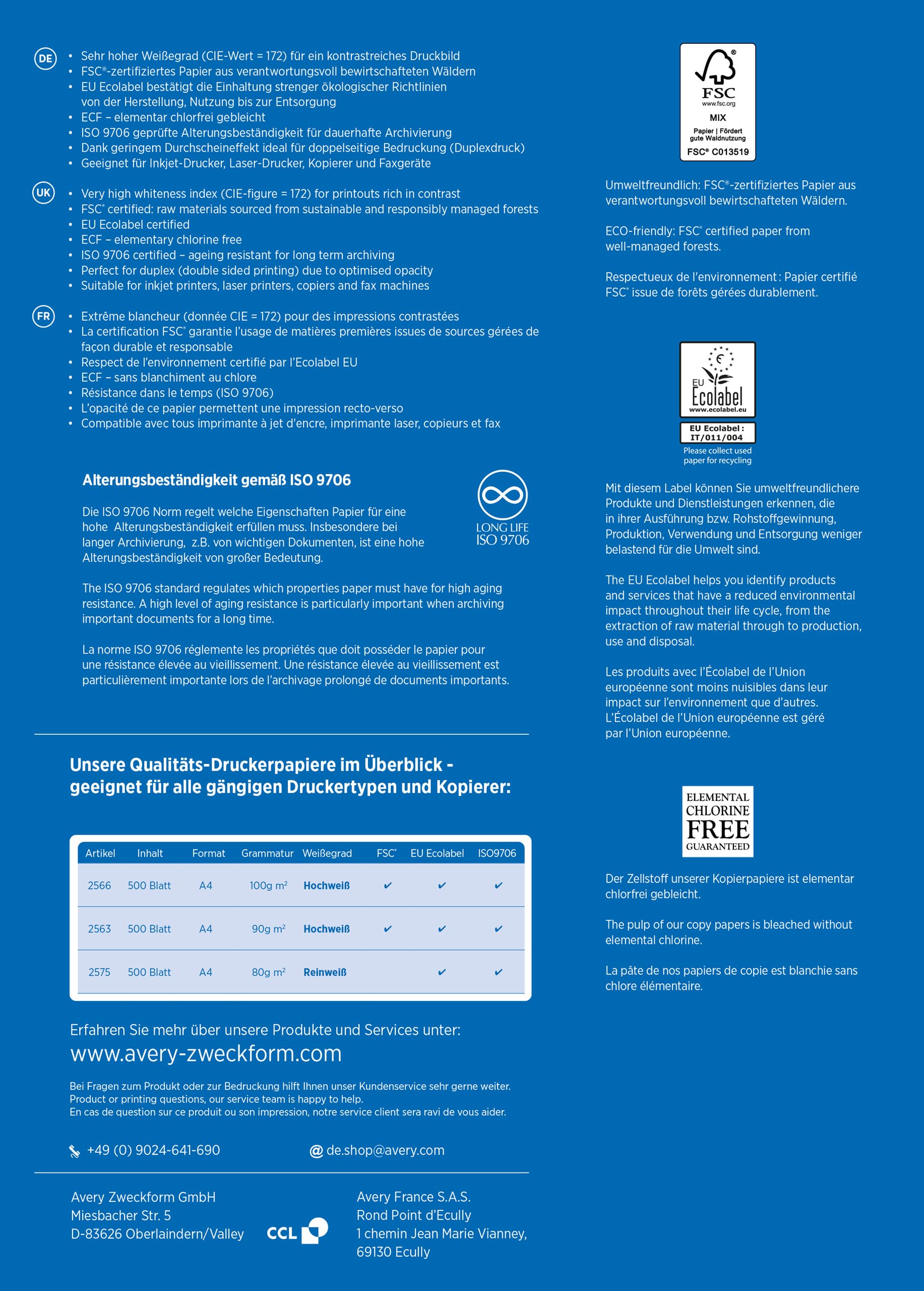 AVERY Zweckform 2563 Drucker-/Kopierpapier (500 Blatt, 90 g/m², DIN A4 Papier, hochweiß, für alle Drucker) 1 Pack