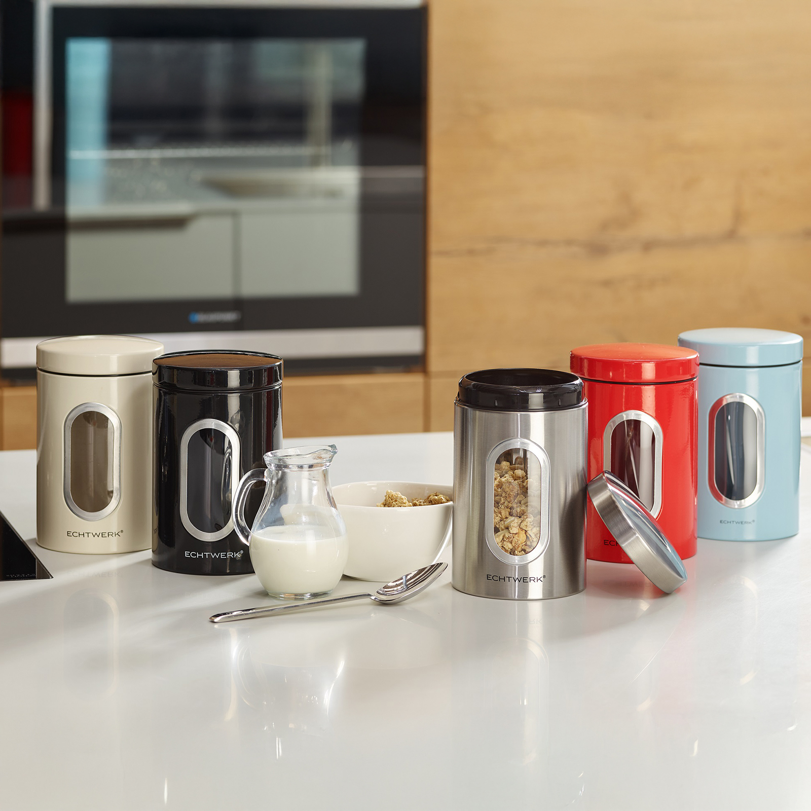 Echtwerk Vorratsdose 3er Set - Metalldose mit luftdichtem Deckel und großem Sichtfenster