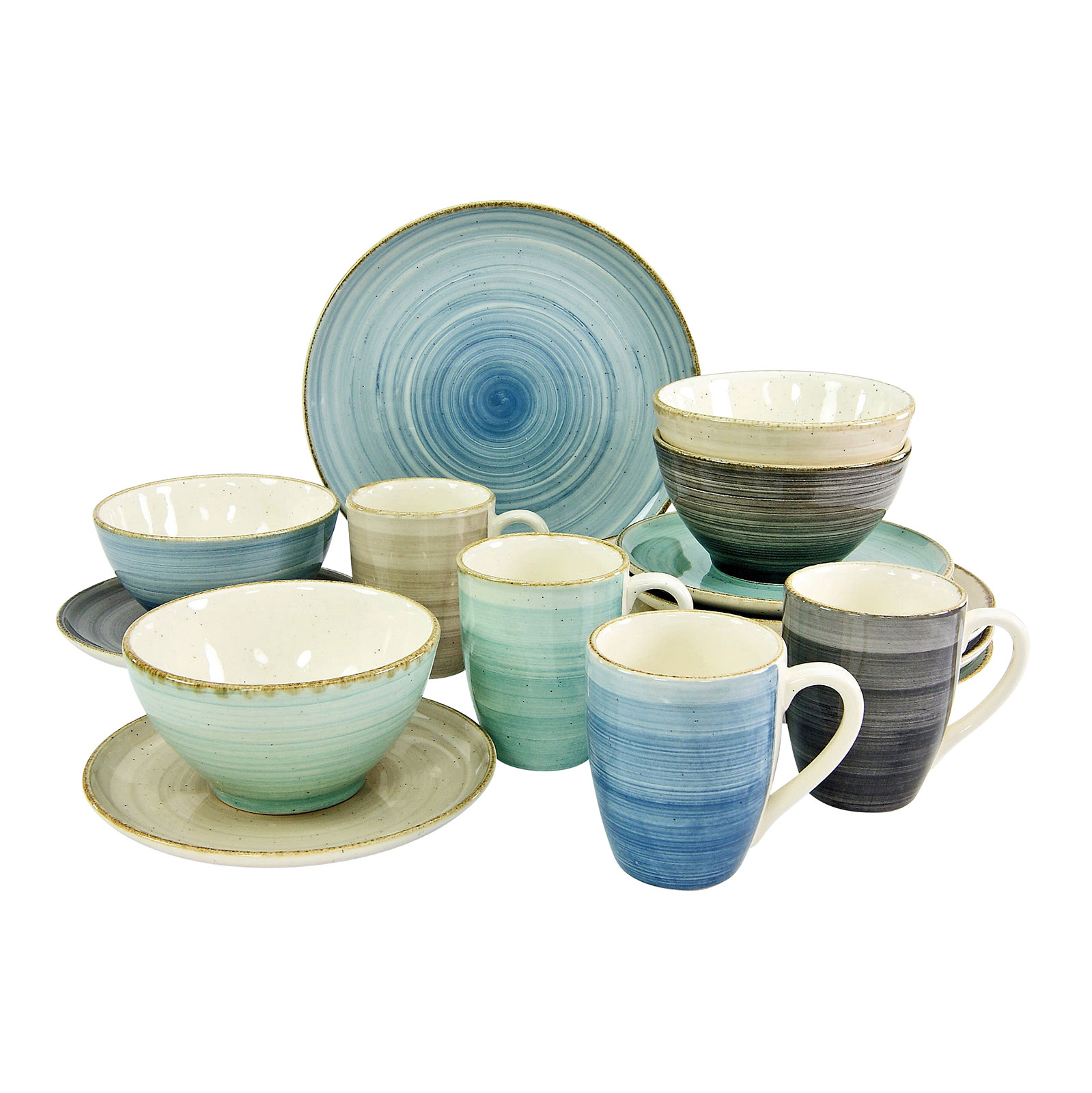 CreaTable, 20811, Serie Brush Nordic, Geschirrset, Single Set 4 teilig stein