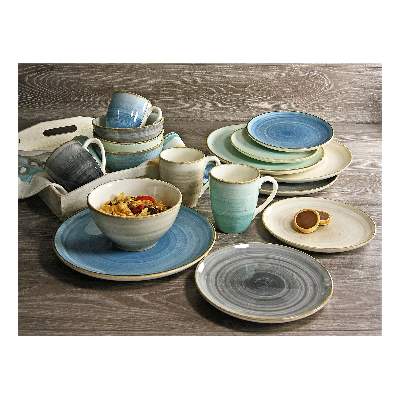 CreaTable, 20811, Serie Brush Nordic, Geschirrset, Single Set 4 teilig stein