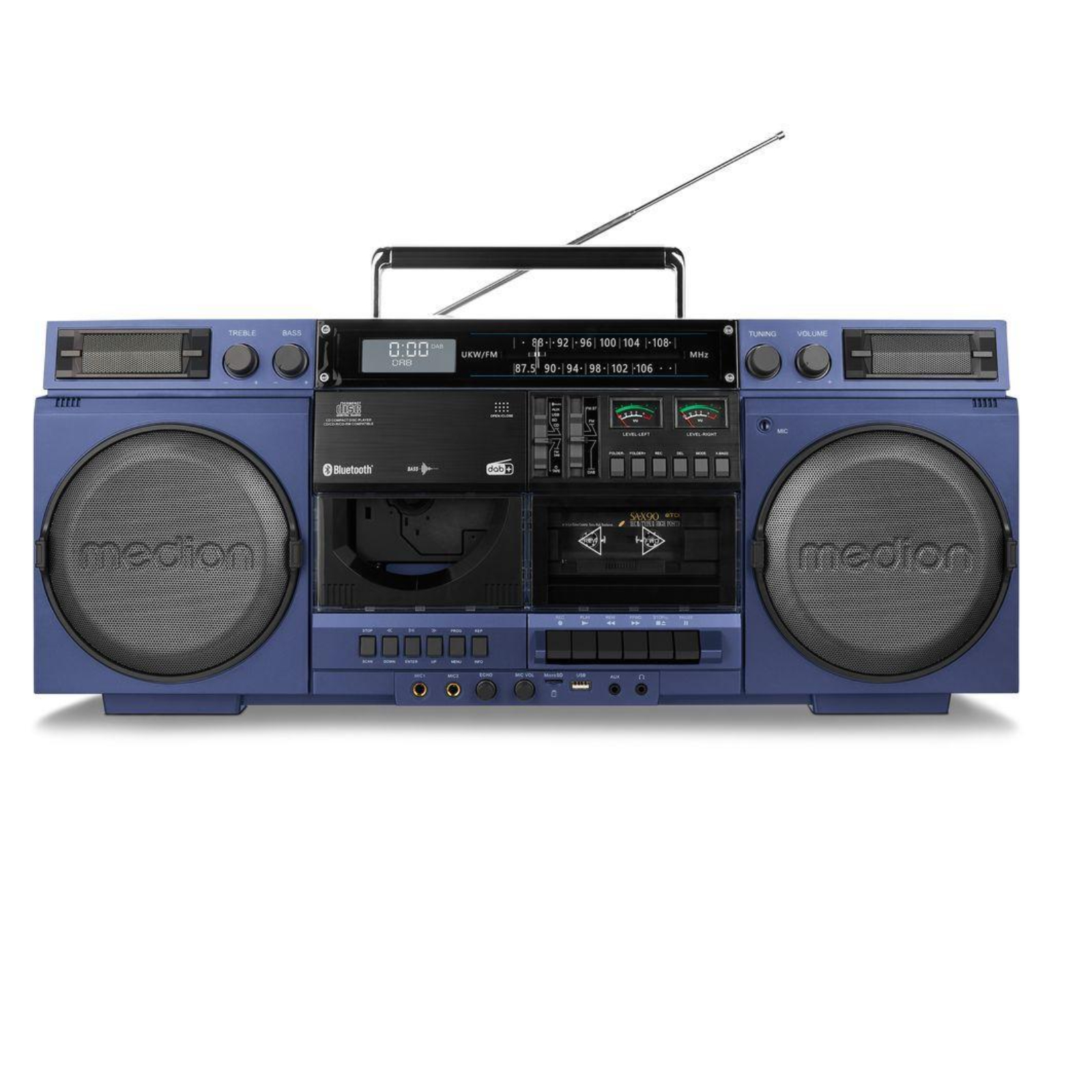 Medion LIFE P66538 (MD44538) Retro-Boombox blau DAB+/PLL-UKW Radio, Bluetooth, CD-Player, Kassettendeck