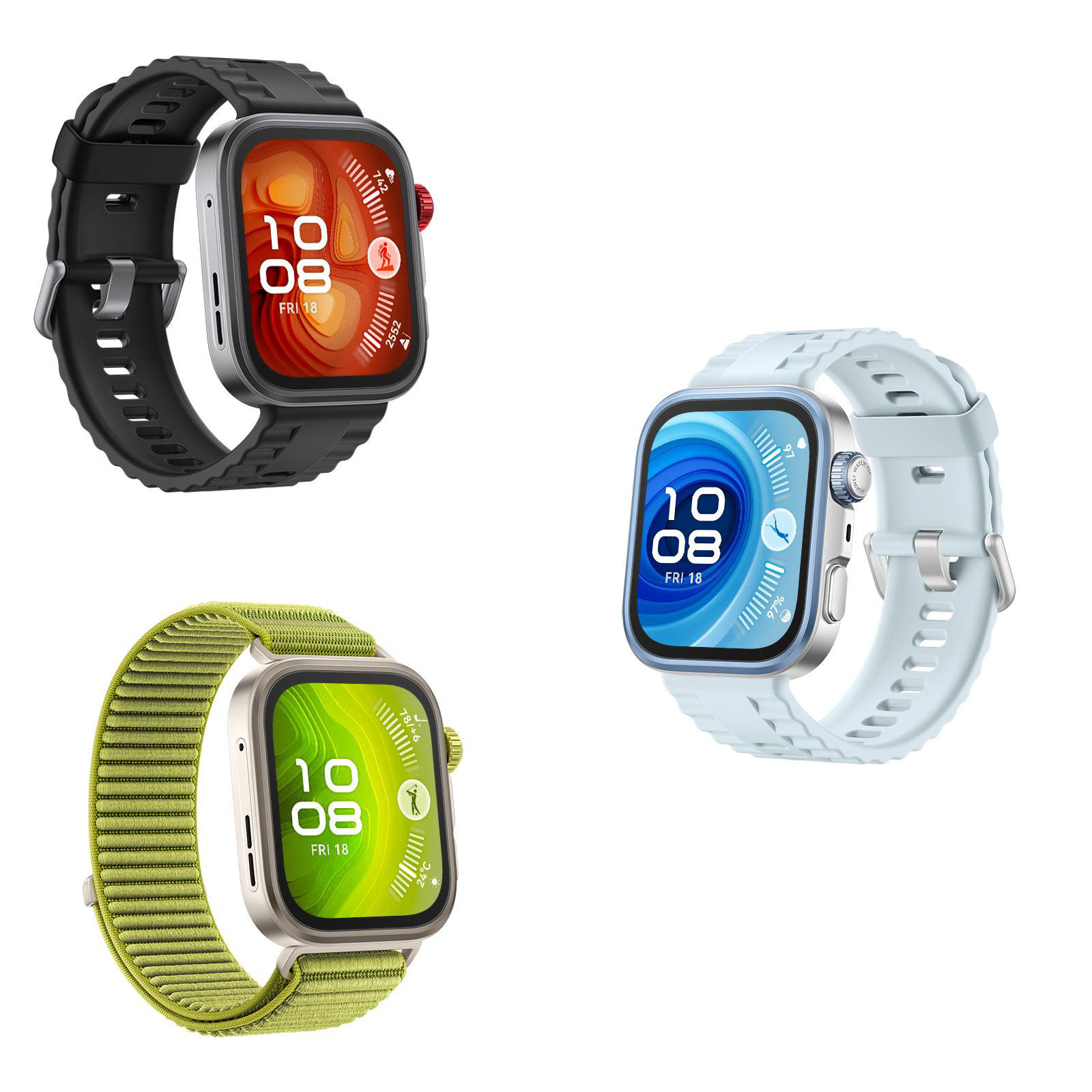 Huawei Watch Fit 4 Pro, schwarzes Gehäuse mit schwarzem Fluorelastomer-Armband