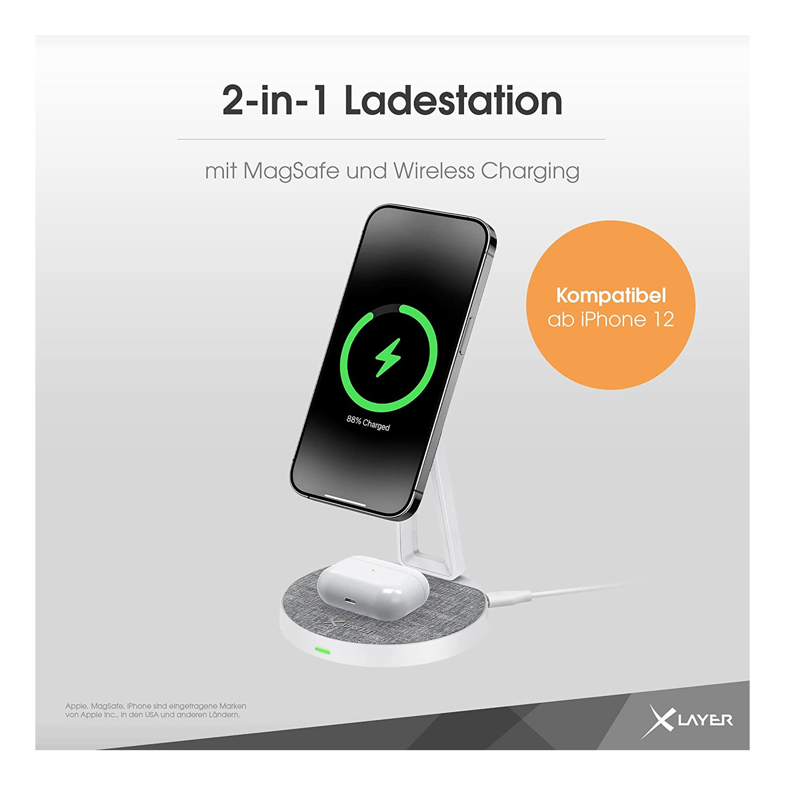 XLayer MagFix Pro 2-in-1 Ladestation Kompatibel mit Magsafe