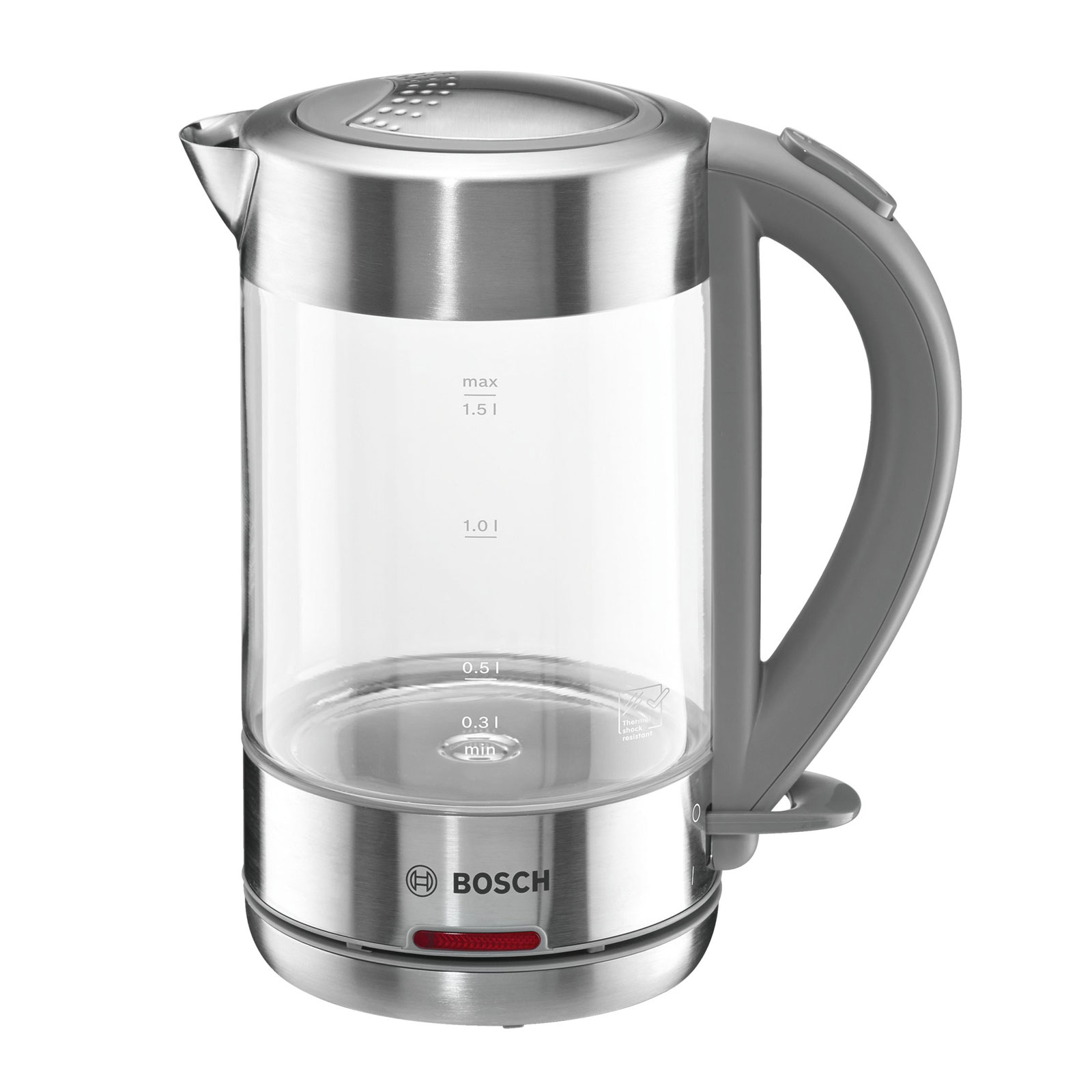 Bosch TWK7090 Wasserkocher kabellos Glas Edelstahl/ hellgrau