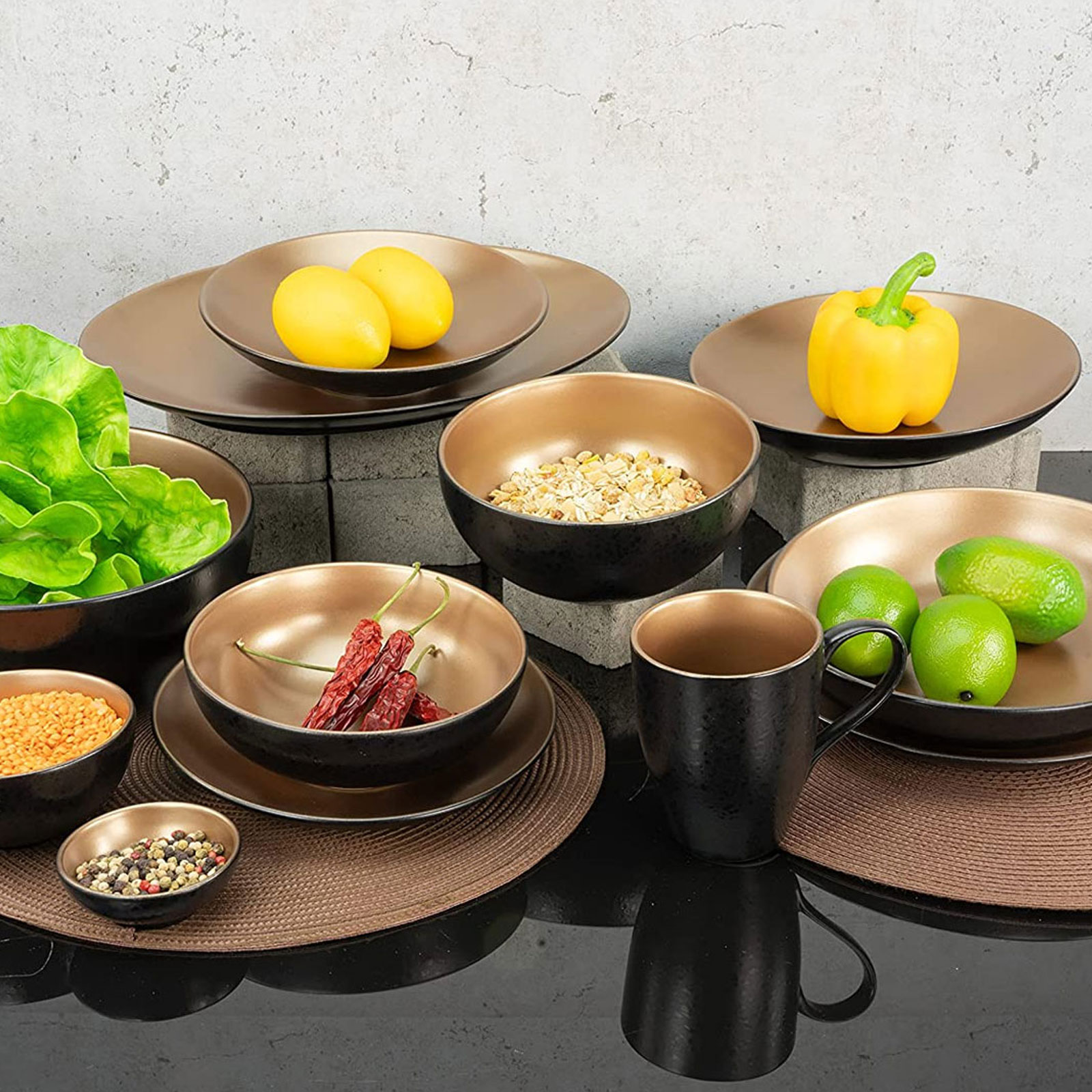 CreaTable, 23598, Serie GLAMOUR - Gold, Geschirrset, Kombiservice 16 teilig