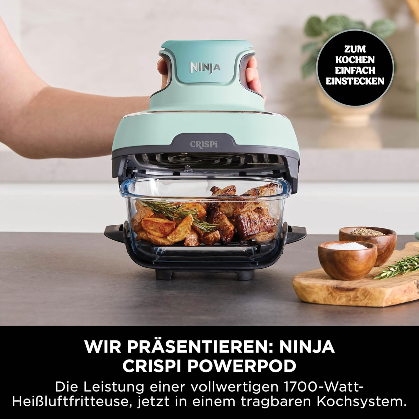 Ninja FN101EUSG CRISPi 4-in-1 Tragbare Glas-Heißluftfritteuse, Grün