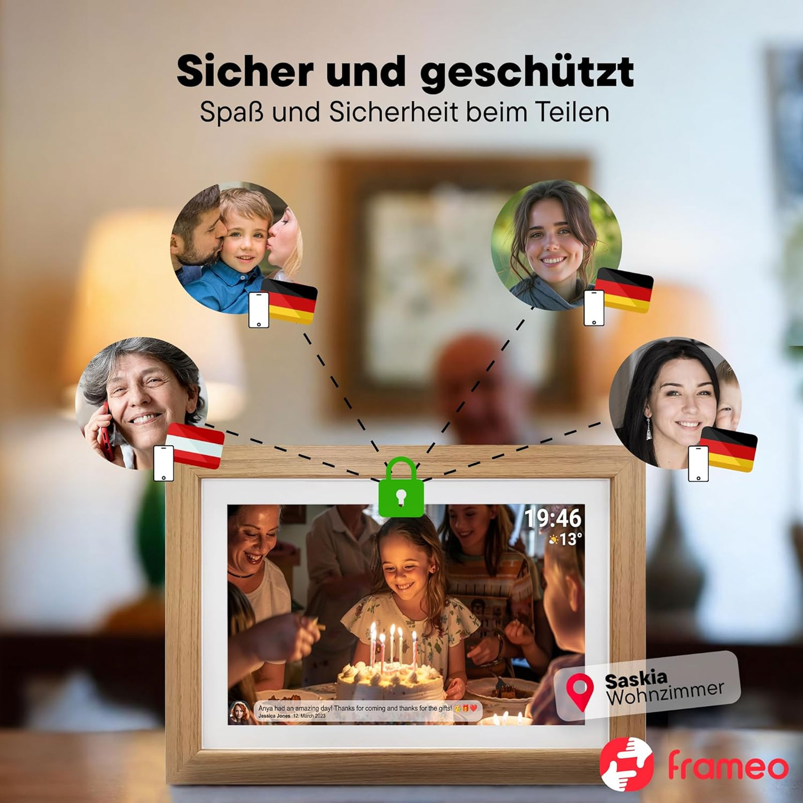 Denver PFF-1543DW Digitaler Wi-Fi Bilderrahmen DARK WOOD