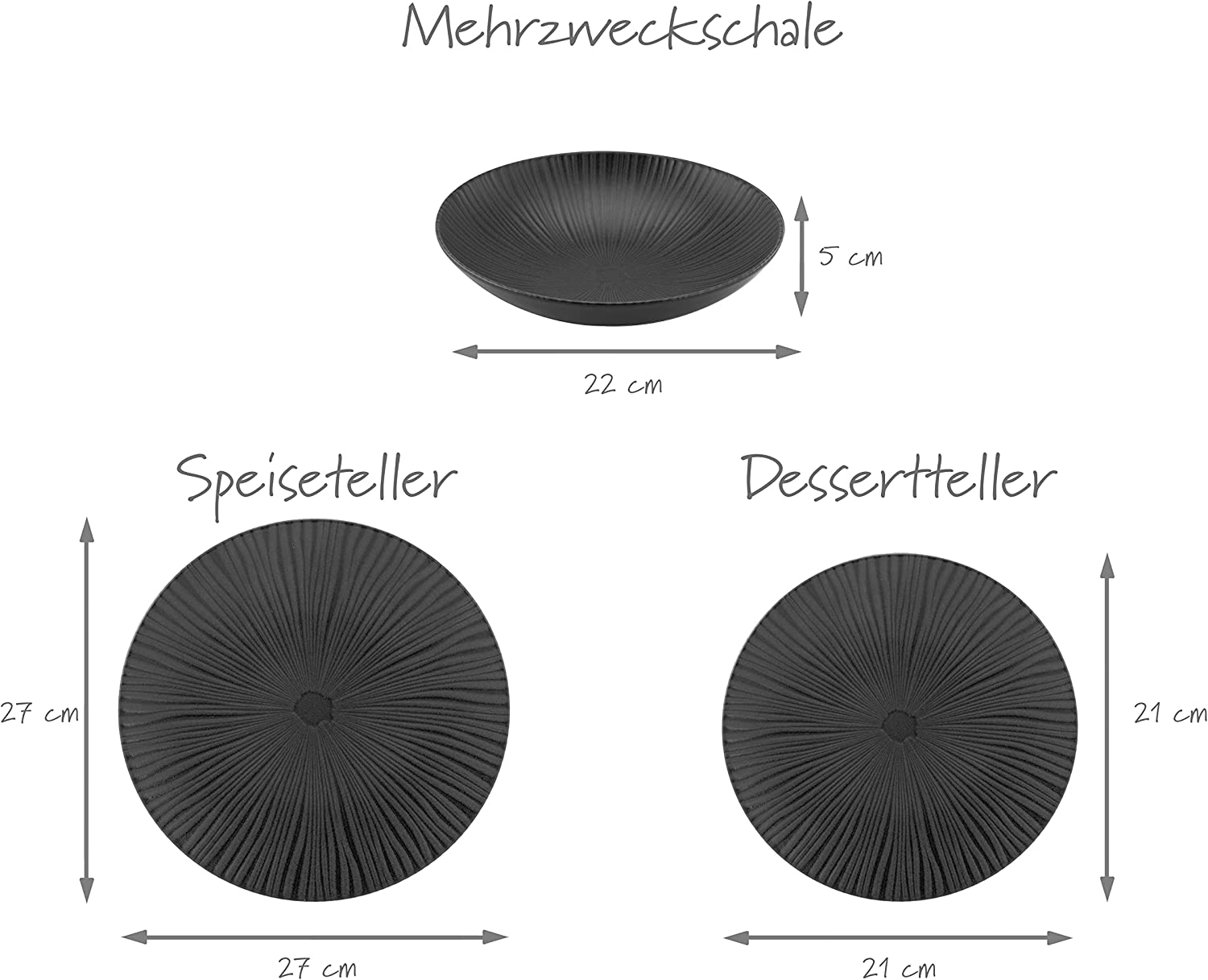 Creatable 23211 VESUVIO black (ELEMENTS Collection Geschirrset Tafelservice 12 tlg Steinzeug