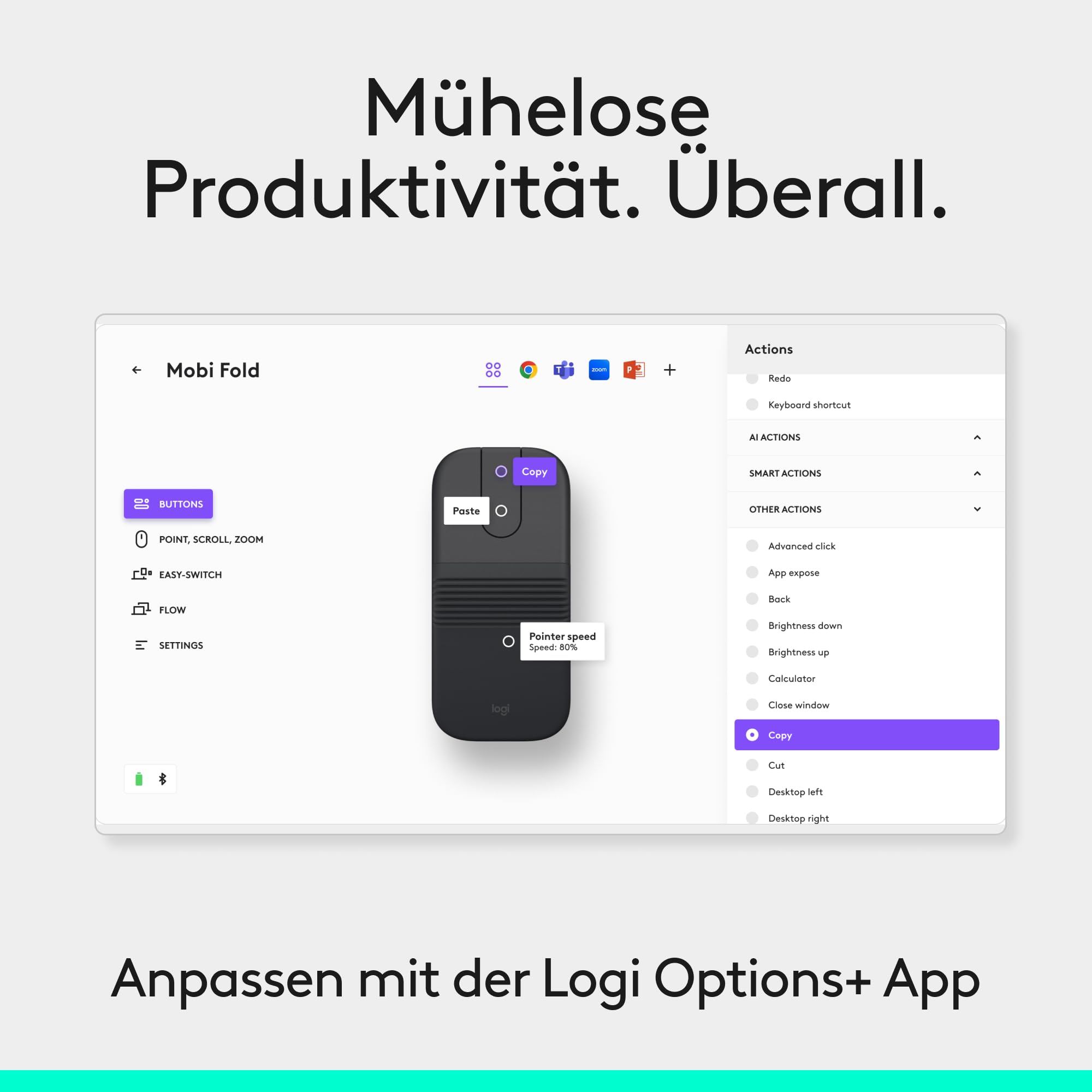 Logitech Mobi Fold, Graphite Maus (Bluetooth, Kabellos)