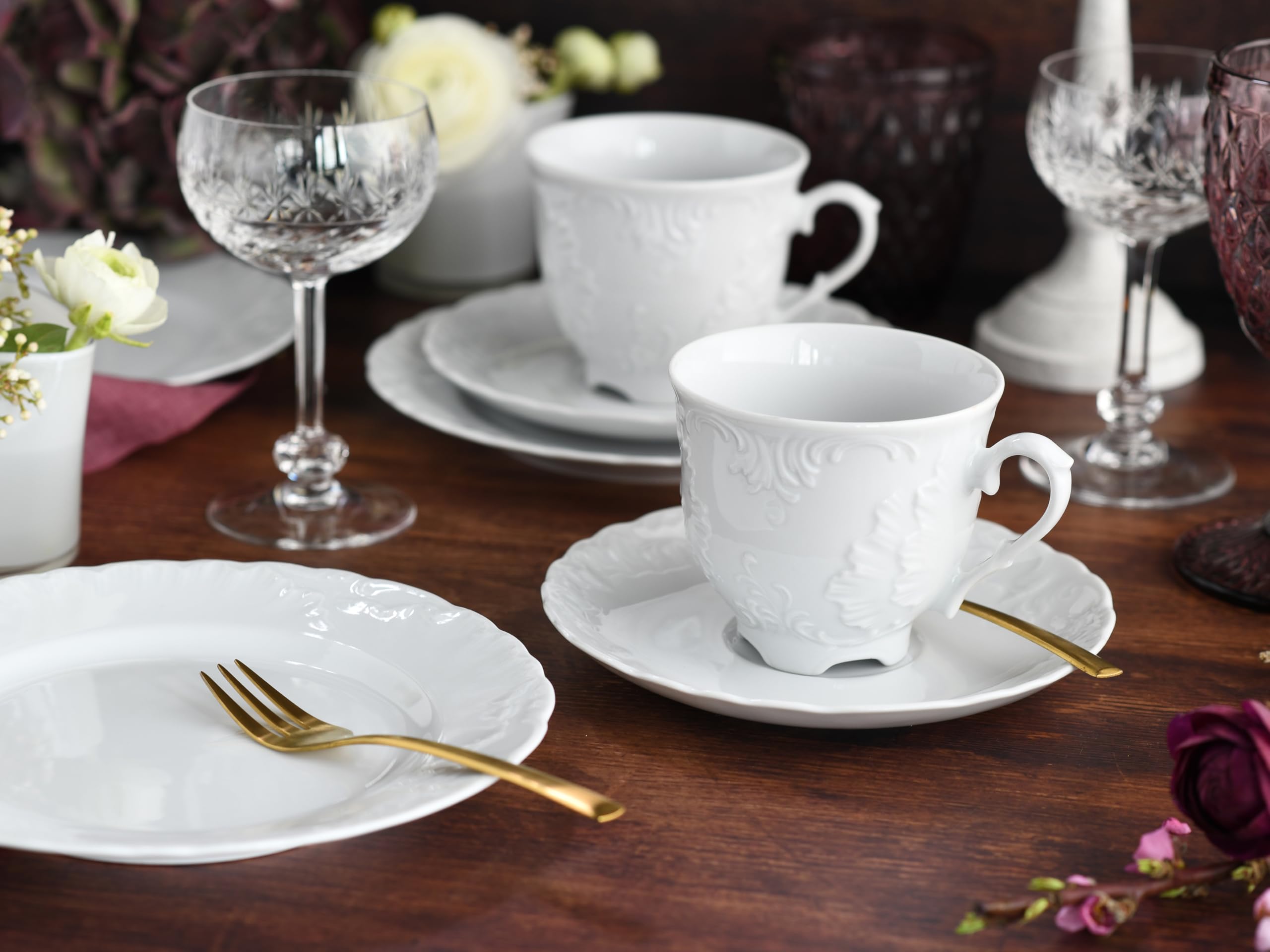 CreaTable, 12618, Serie Rokoko Weiss, 18-teiliges Geschirrset für 6 Personen