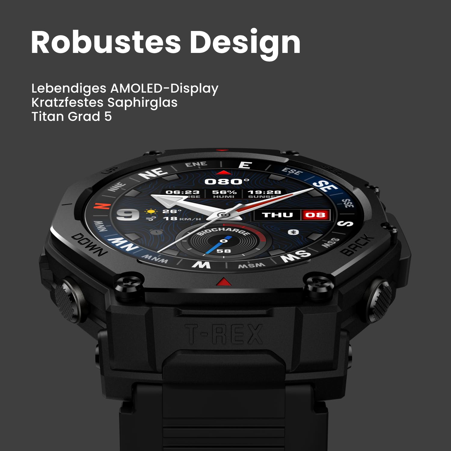Amazfit T-Rex 3 Pro Outdoor Smartwatch 48mm Saphir-AMOLED-Display, Titan-Lünette