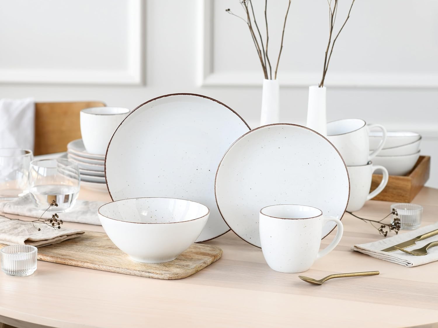 CreaTable, 20317, Serie VINTAGE NATURE weiss, Geschirrset Kombiservice 16 teilig