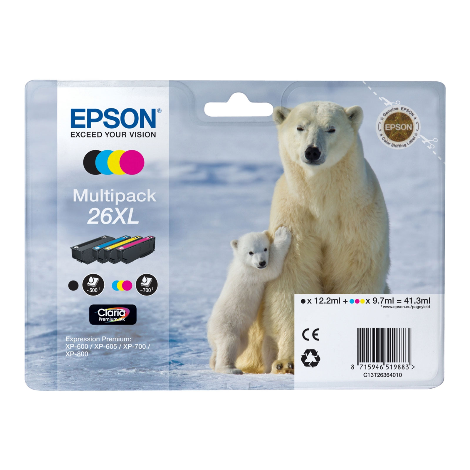 Epson C13T26364010 26XL Eisbär Druckerpatronen-MultiPack Cyan/Magenta/Gelb/Schwarz