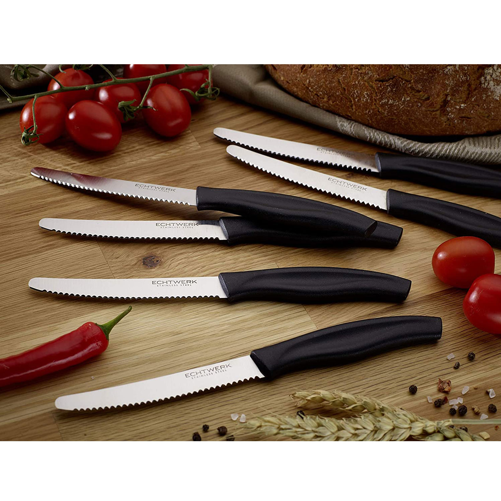 Echtwerk Brötchenmesser/ Frühstücksmesser 6 Stk. Edelstahl Wellenschliff