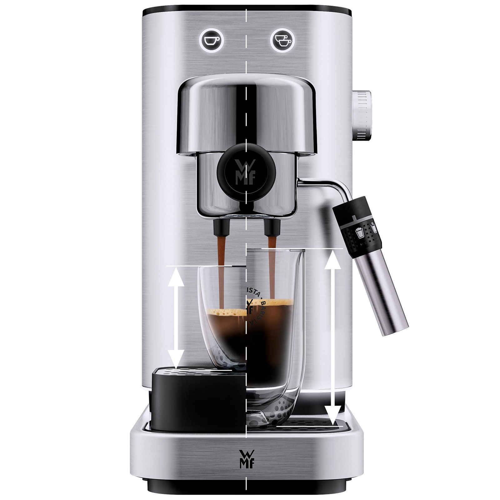 WMF Lumero Espresso Siebträger-Espressomaschine (15 bar, 1350 Watt, Thermoblock, Milchdüse, Edelstahl-Tamper, höhenverstellbare Tropfschale, abnehmbarer Wassertank)