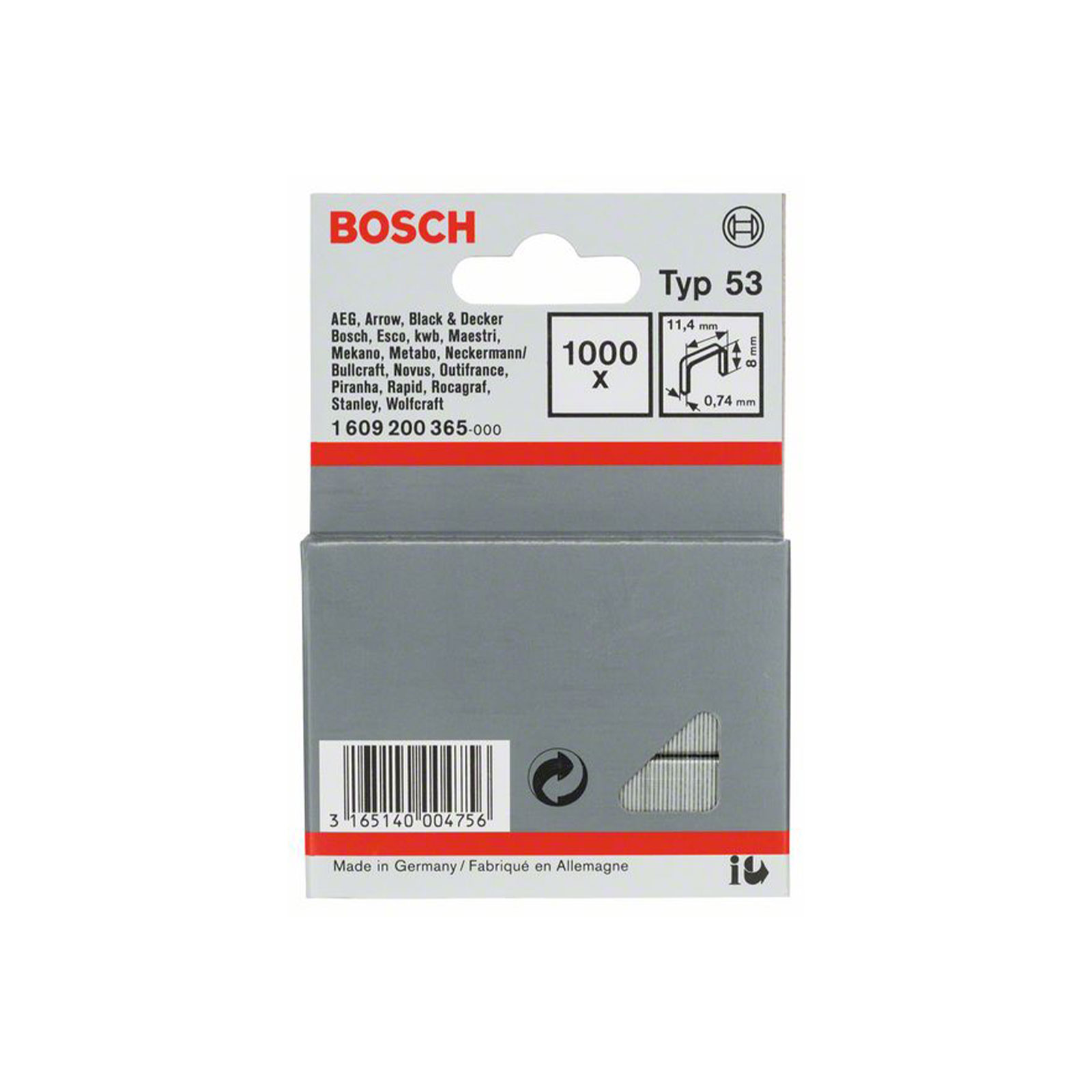 Bosch Professional Feindrahtklammer Typ 53, 11,4 x 0,74 x 8 mm, 1000er-Pack