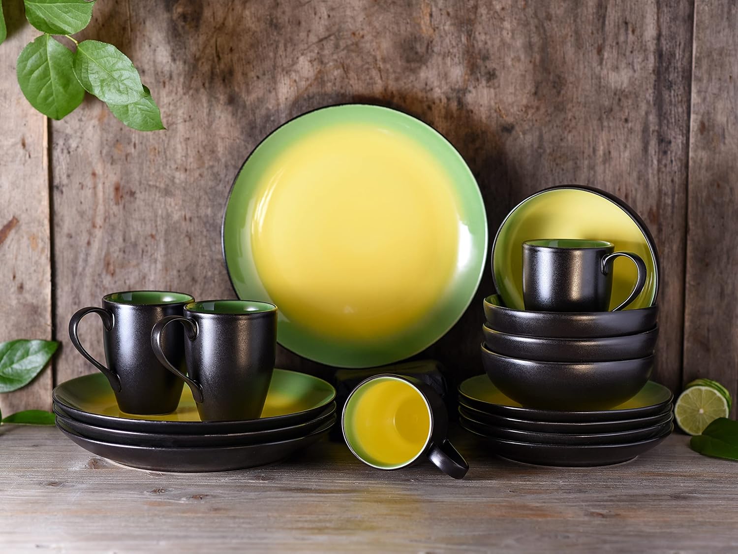 CreaTable, 20220, Serie HOT GREEN, Geschirrset Kombiservice 16 teilig CreaTable, 20220, Serie HOT GREEN, Geschirrset Kombiservice 16 teilig