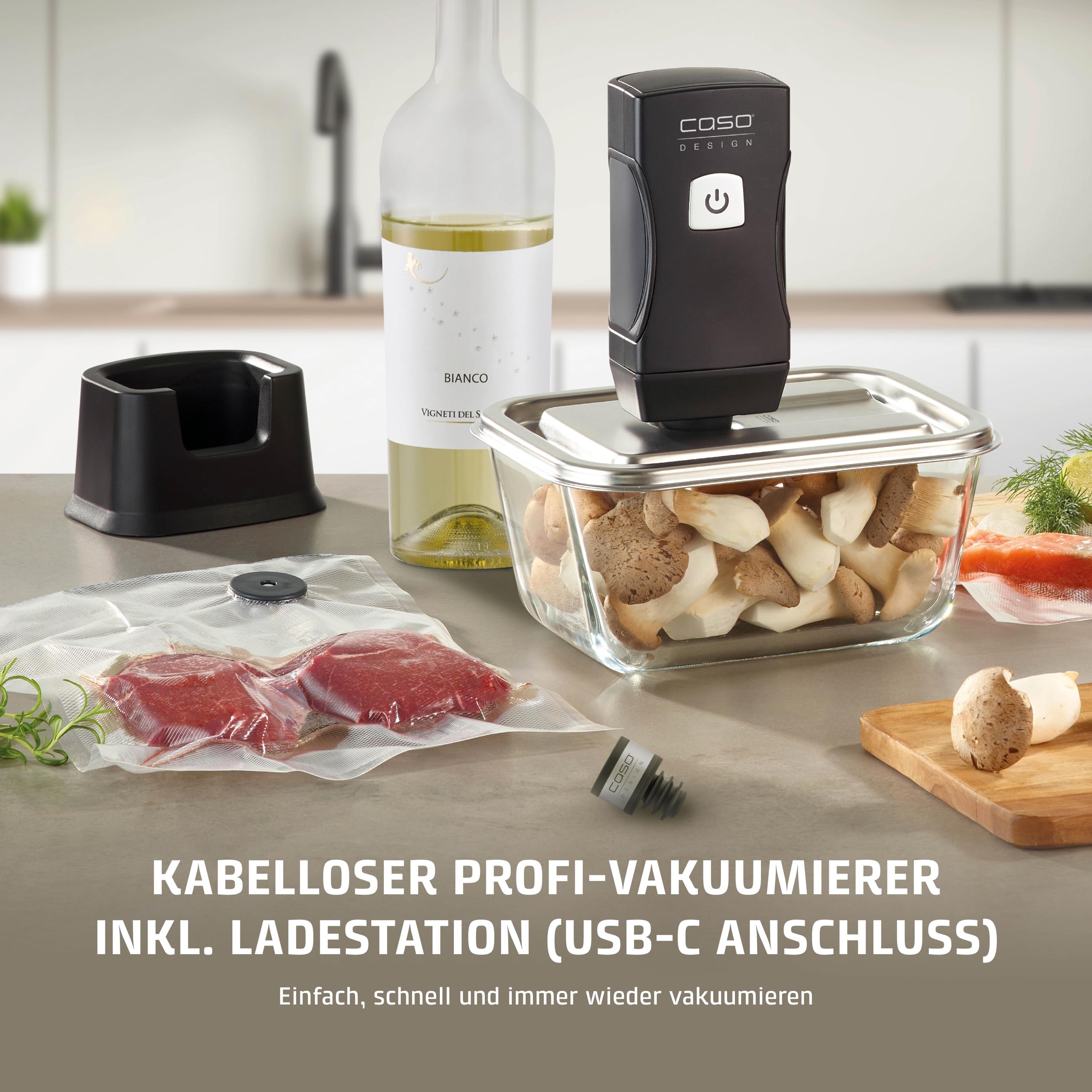 CASO Vacu OneTouch Pro Set, kabelloser Handvakuumierer mit umfangreichem Zubehör
