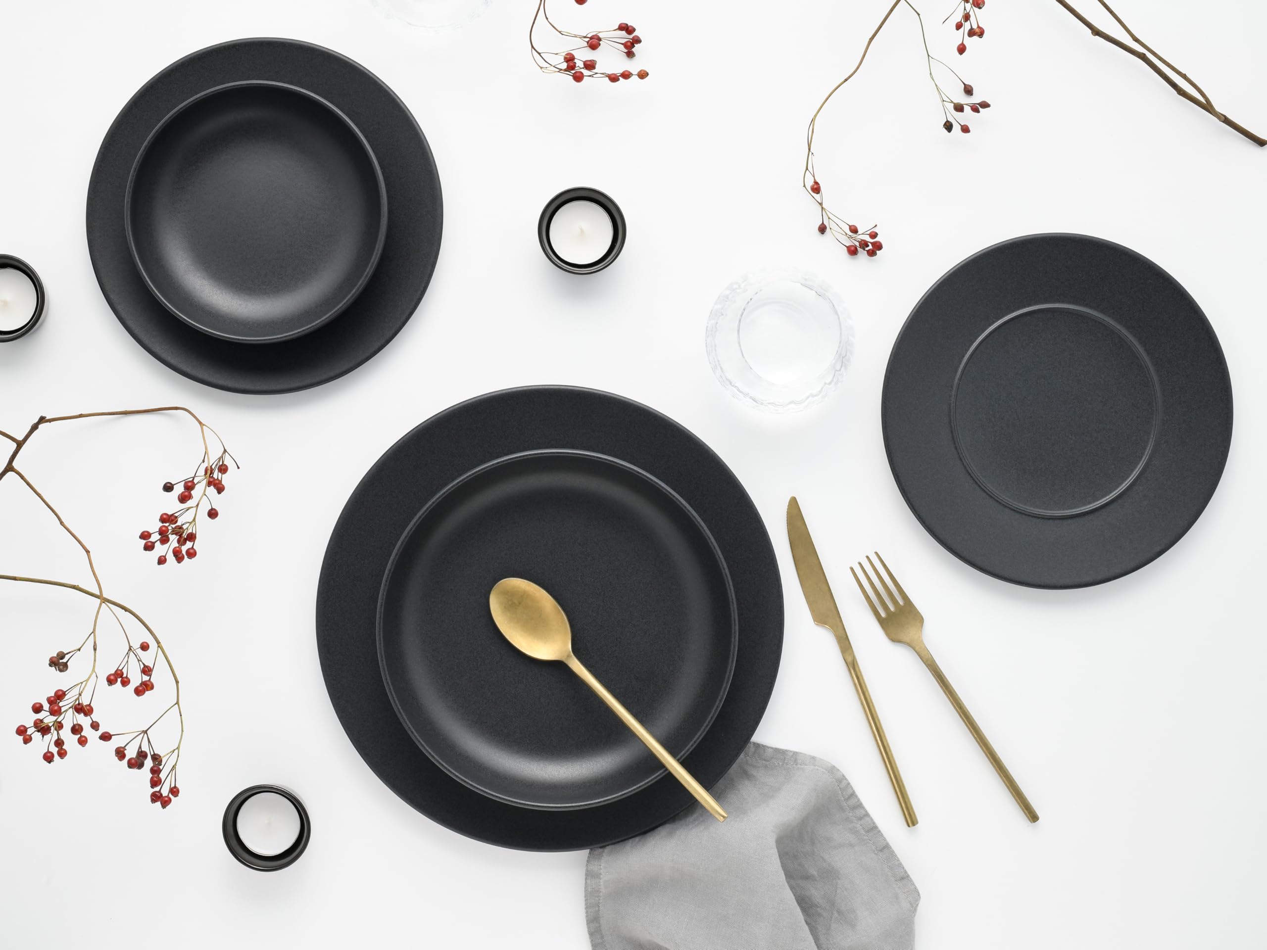 CreaTable, 24568, Serie Unico Black, 8-teiliges Geschirrset für 2 Personen