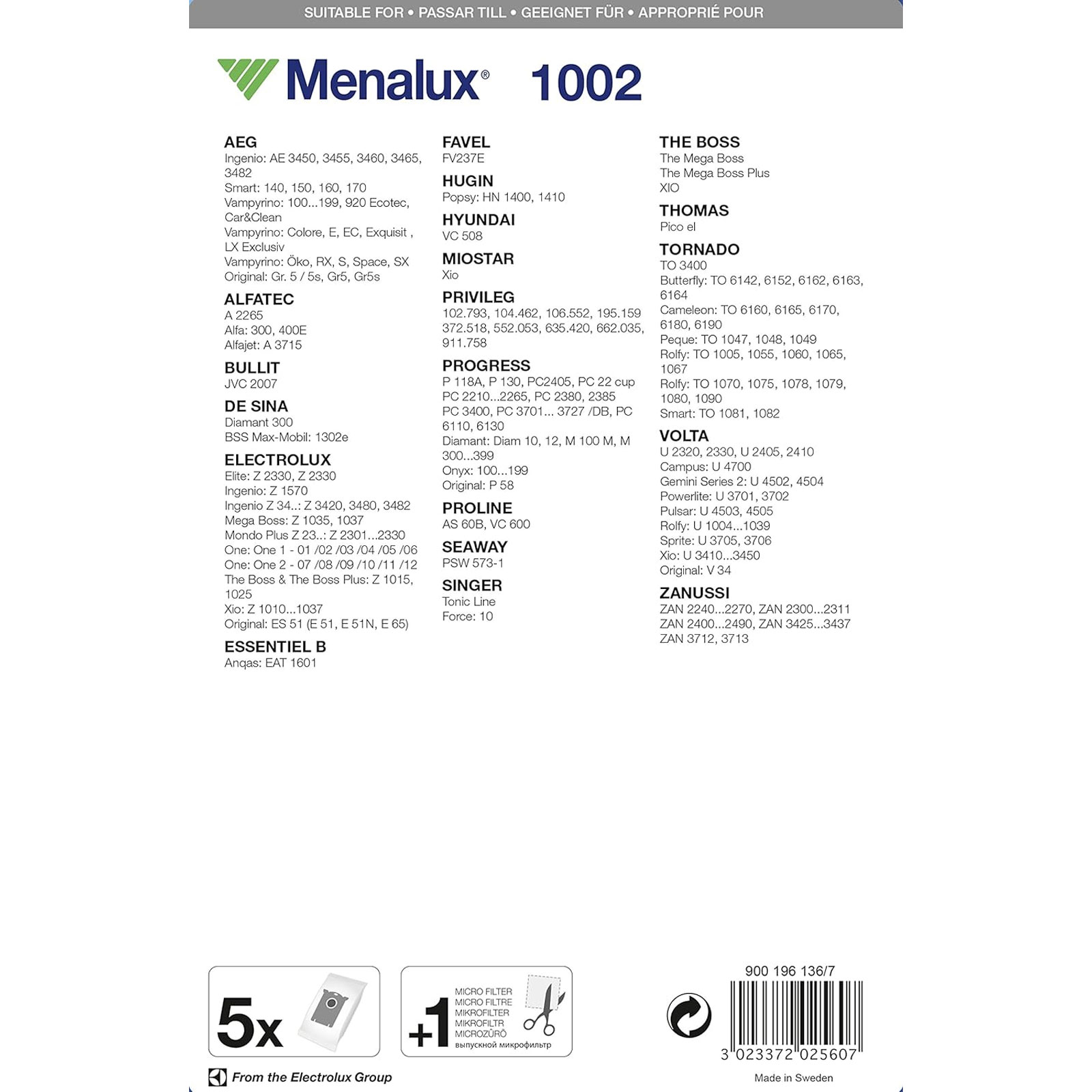 Menalux 1002 Staubsaugerbeutel